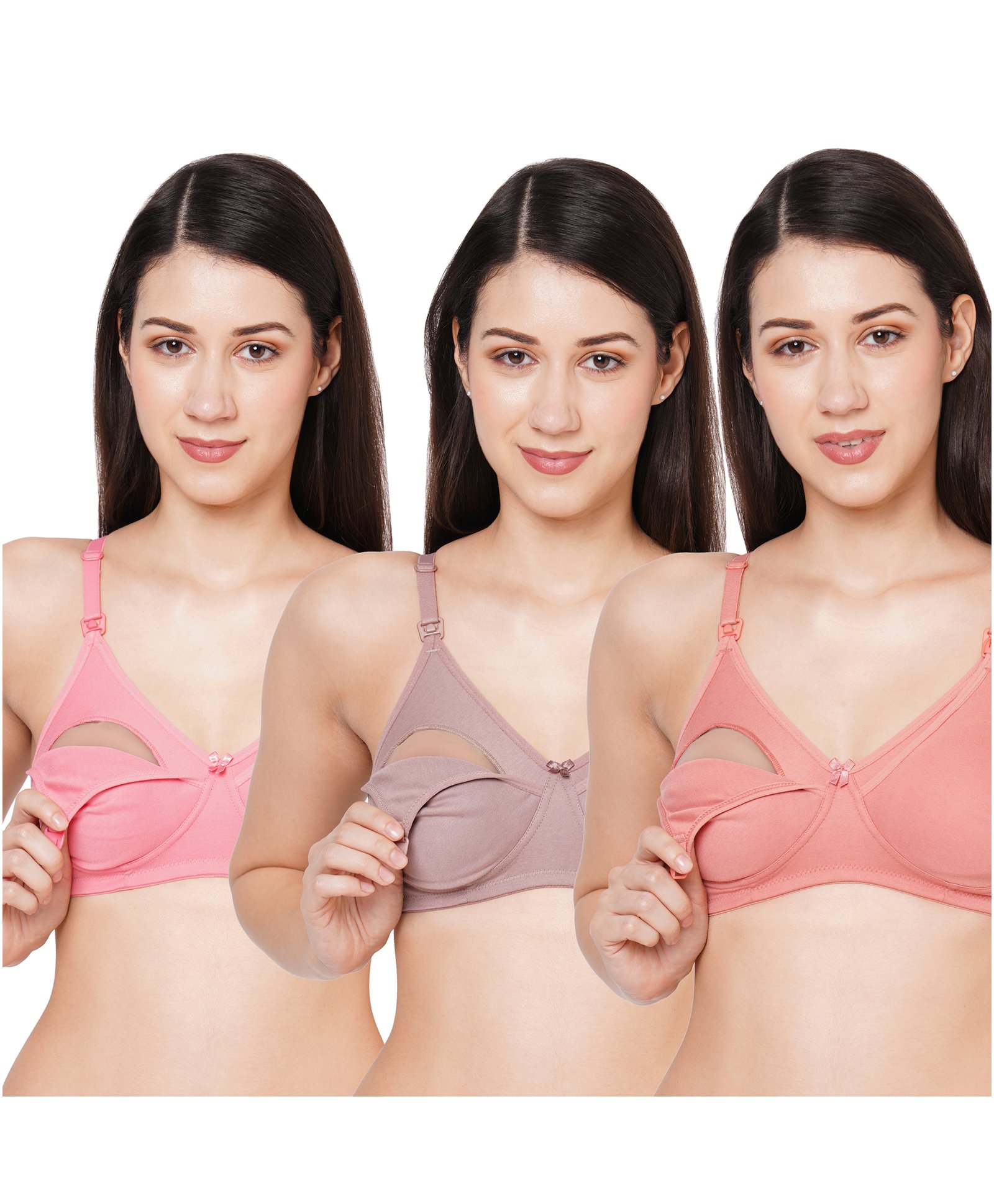 MomToBe Pack Of 3 Non Padded Non Wired Maternity Bra - Multi Colour-image-5