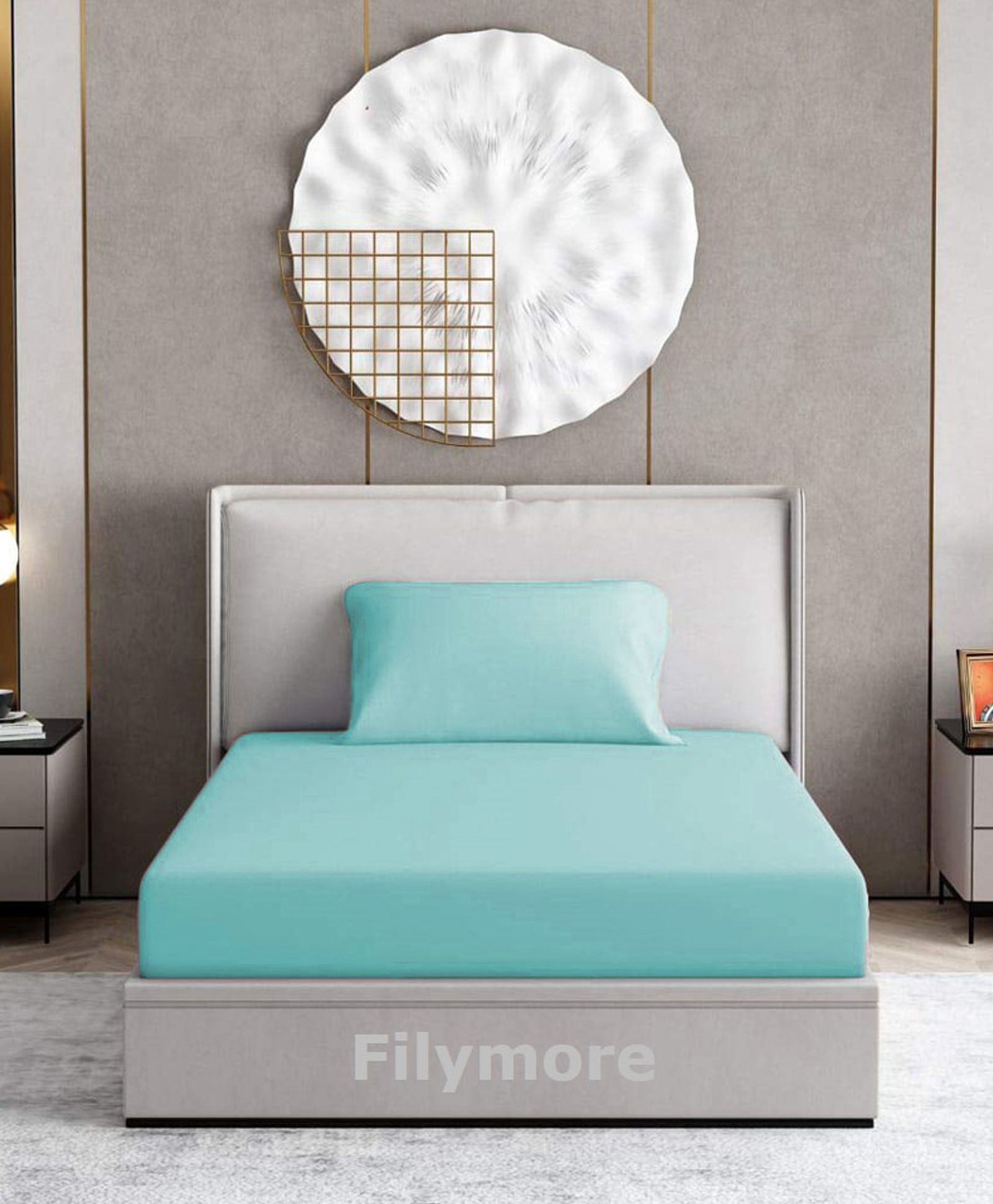 Filymore 240 TC Pure Microfiber Single Bed Bedsheet with 1 Pillow Cover - Aqua-image-3