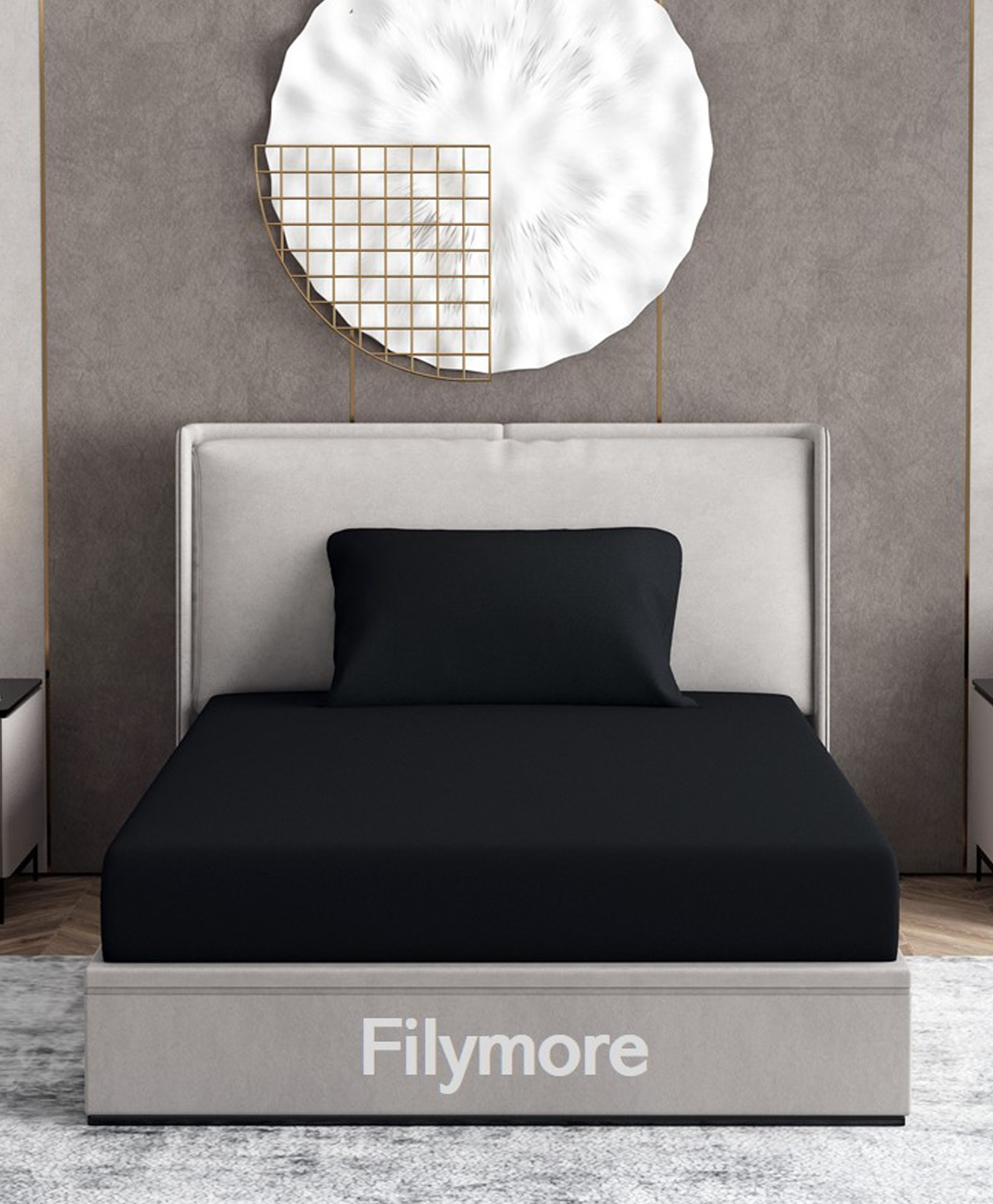 Filymore 240TC Pure Microfiber Plain Single Bed Bedsheet with 1 Pillow Cover - Black-image-33