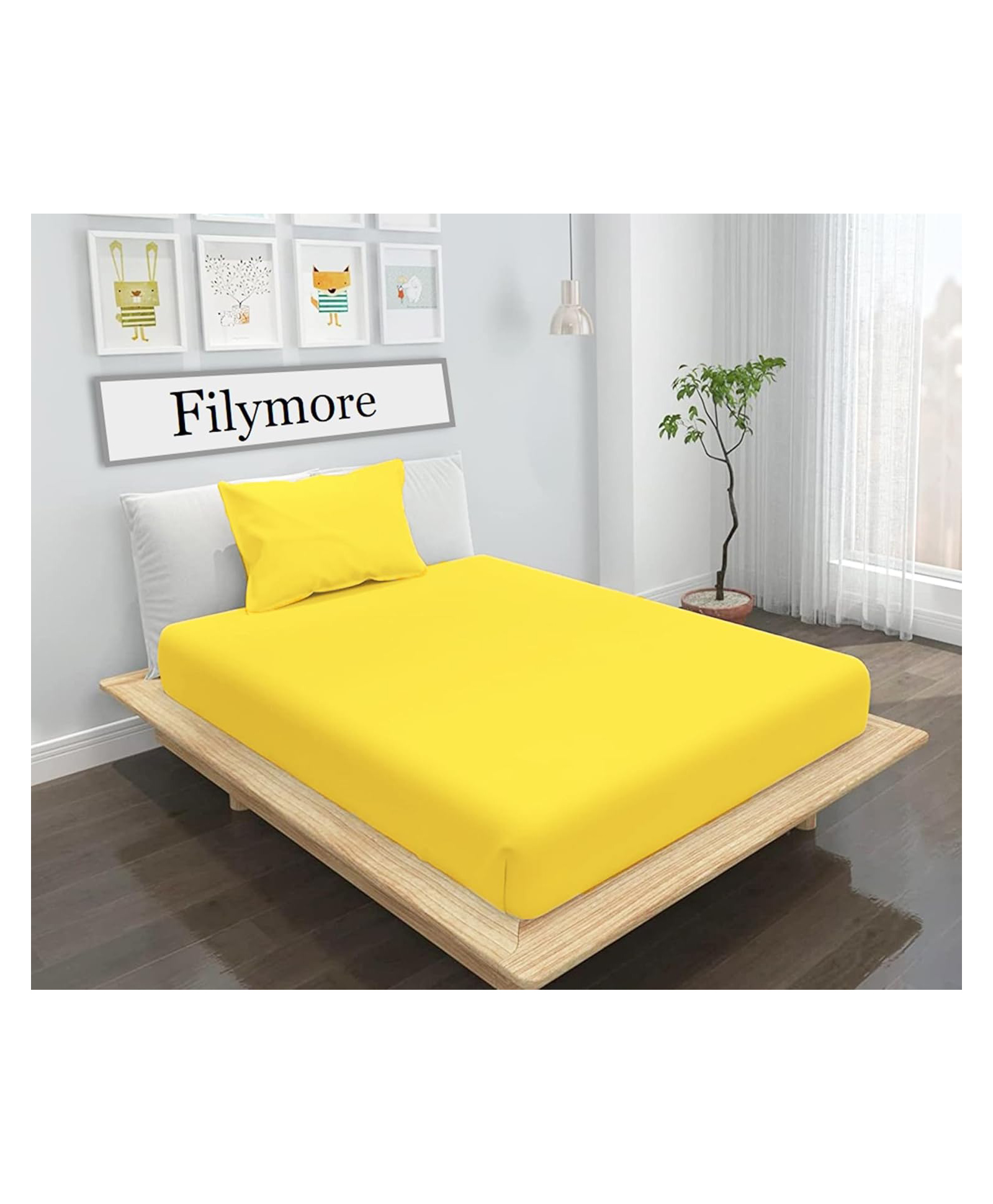 Filymore Solid Bedsheet for Single Bed 240 TC Pure Microfiber with 1 Pillow Cover Size Small - Yellow-image-41