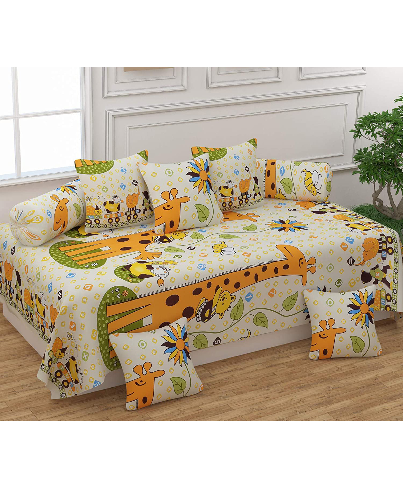 Filymore Giraffee Print Diwan Set Pack of 8 - Cream-image-4