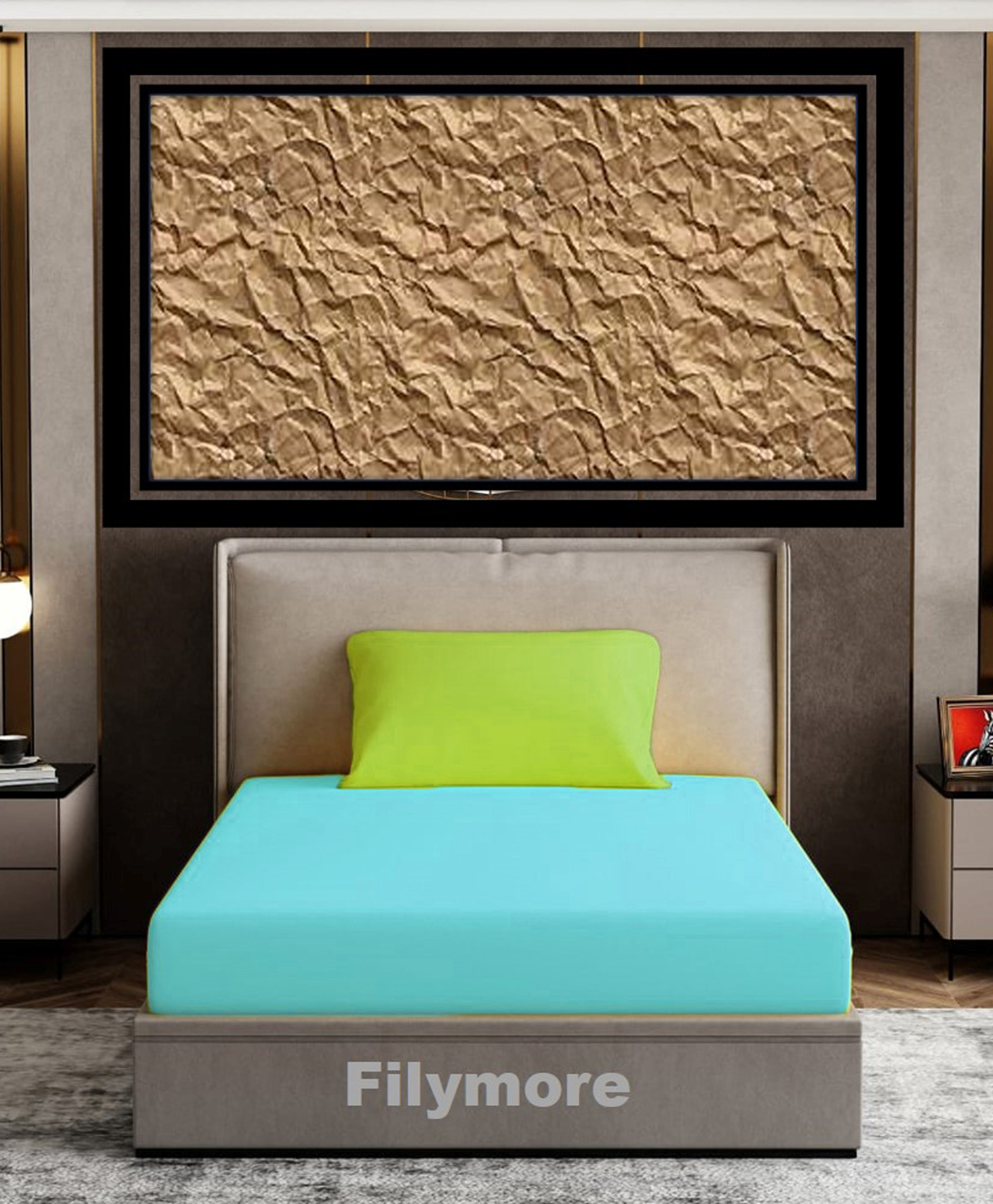 Filymore Plain Solid Single Bedsheet with Unique Colour Pattern Designer Bedsheet Made Of Pure Microfiber with 1 Pillow Cover - Aqua & Green-picture-30