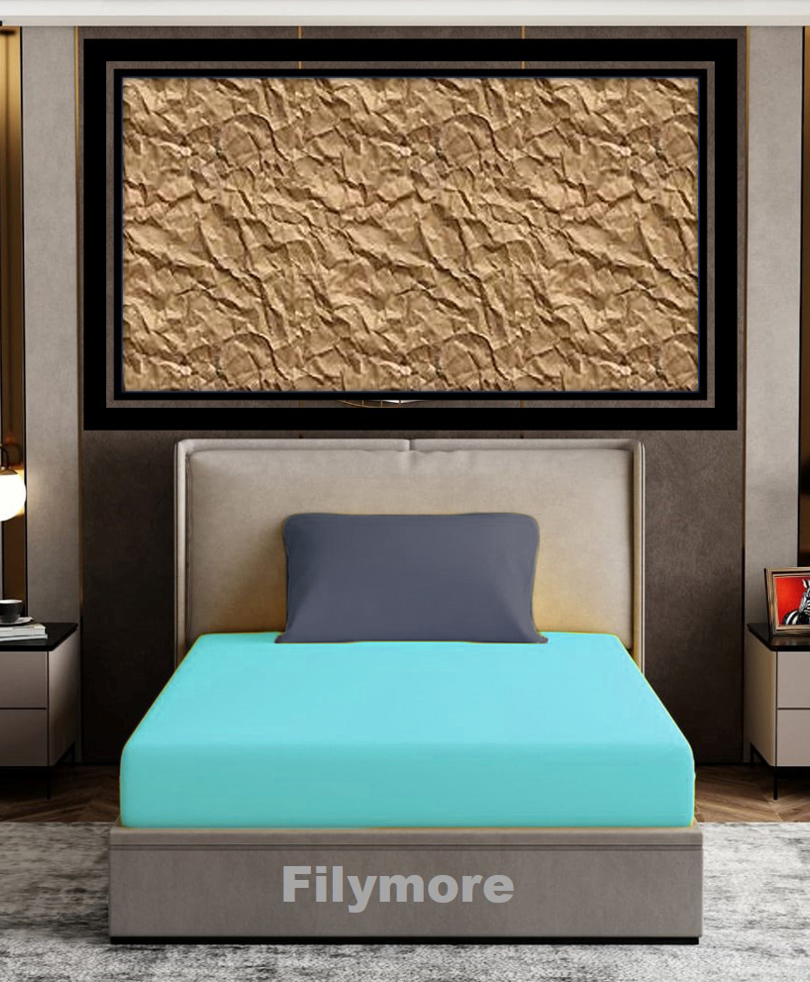 Filymore Plain Solid Single Bedsheet with Unique Colour Pattern Designer Bedsheet Made Of Pure Microfiber with 1 Pillow Cover - Aqua & Grey-image-31