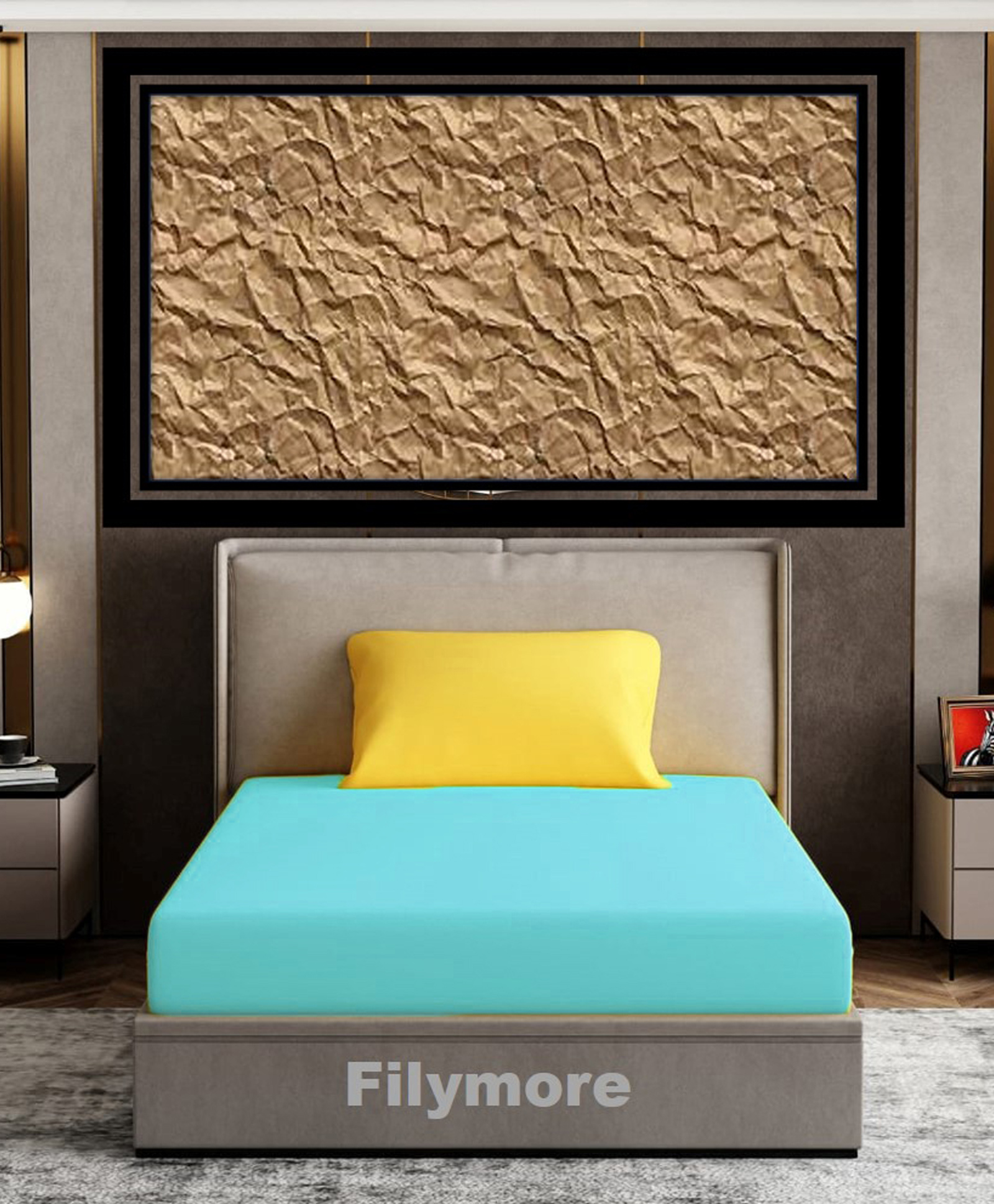 Filymore Plain Solid Single Bedsheet with Unique Colour Pattern Designer Bedsheet Made Of Pure Microfiber with 1 Pillow Cover - Aqua & Yellow-image-30