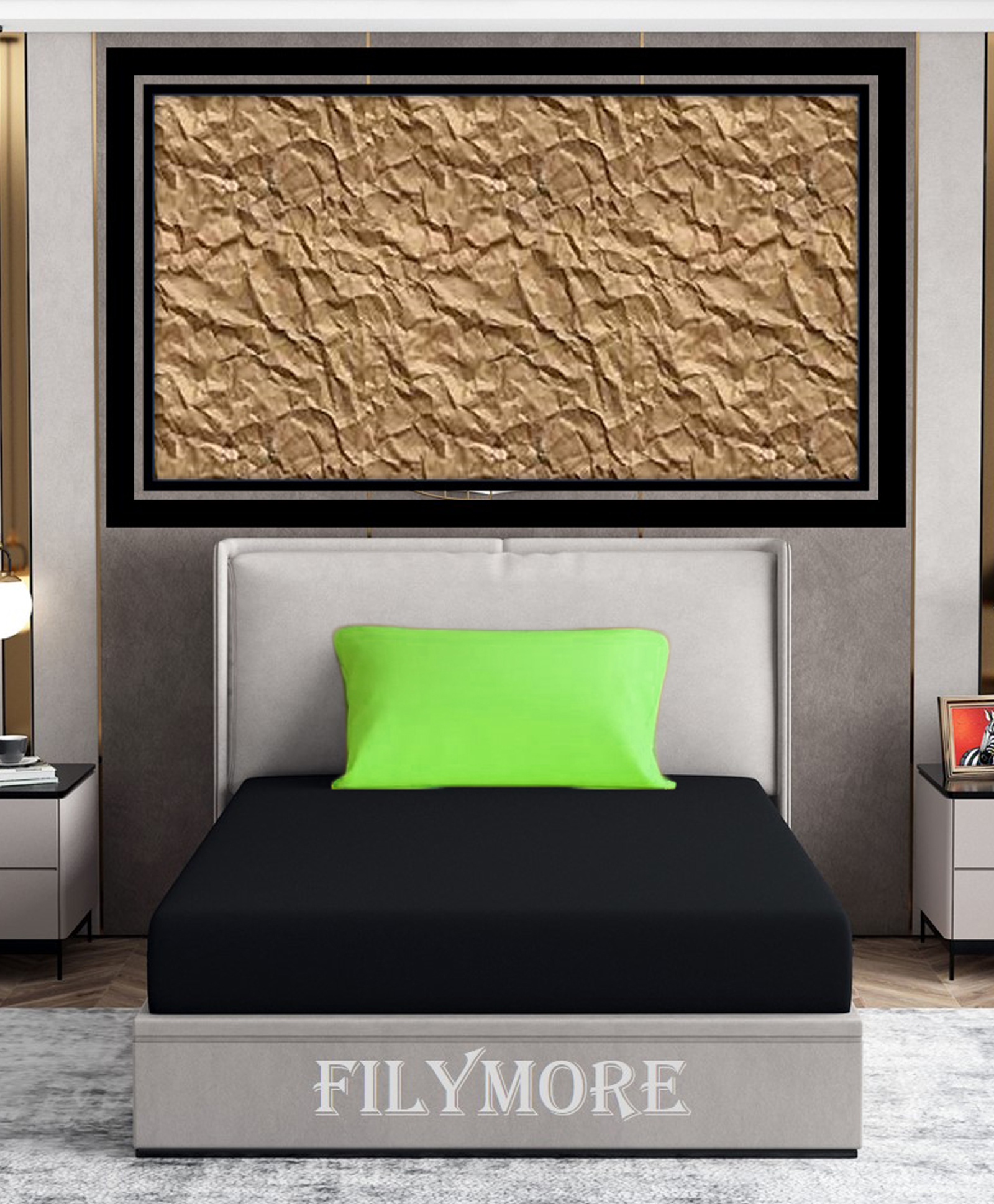 Filymore Plain Solid Single Bedsheet with Unique Colour Pattern Designer Bedsheet Made Of Pure Microfiber with 1 Pillow Cover - Black & Green-image-18