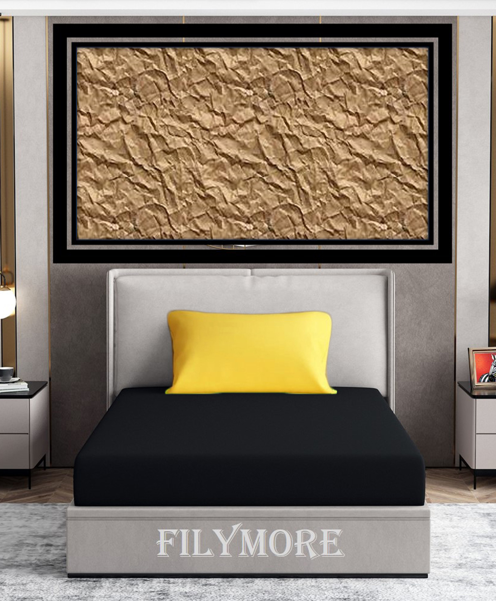 Filymore Plain Solid Single Bedsheet with Unique Colour Pattern Designer Bedsheet Made Of Pure Microfiber with 1 Pillow Cover - Black & Yellow-picture-26