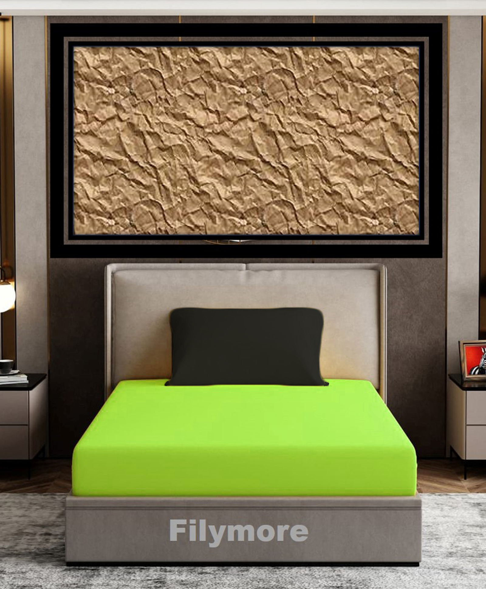 Filymore Plain Solid Single Bedsheet with Unique Colour Pattern Designer Bedsheet Made Of Pure Microfiber with 1 Pillow Cover - Green & Black-picture-29