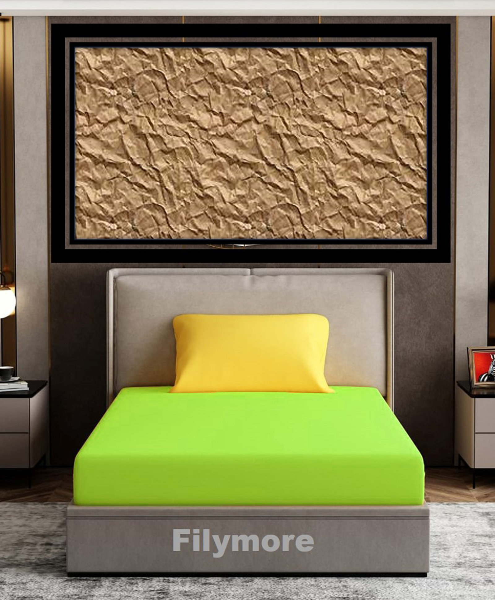 Filymore Plain Solid Single Bedsheet with Unique Colour Pattern Designer Bedsheet Made Of Pure Microfiber with 1 Pillow Cover - Green & Yellow-picture-38
