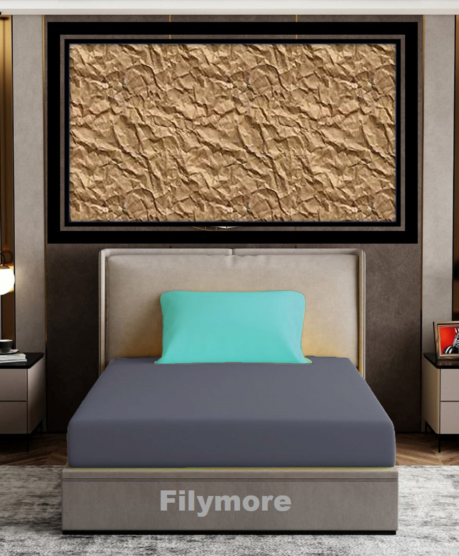 Filymore Plain Solid Single Bedsheet with Unique Colour Pattern Designer Bedsheet Made Of Pure Microfiber with 1 Pillow Cover - Grey & Aqua-image-43
