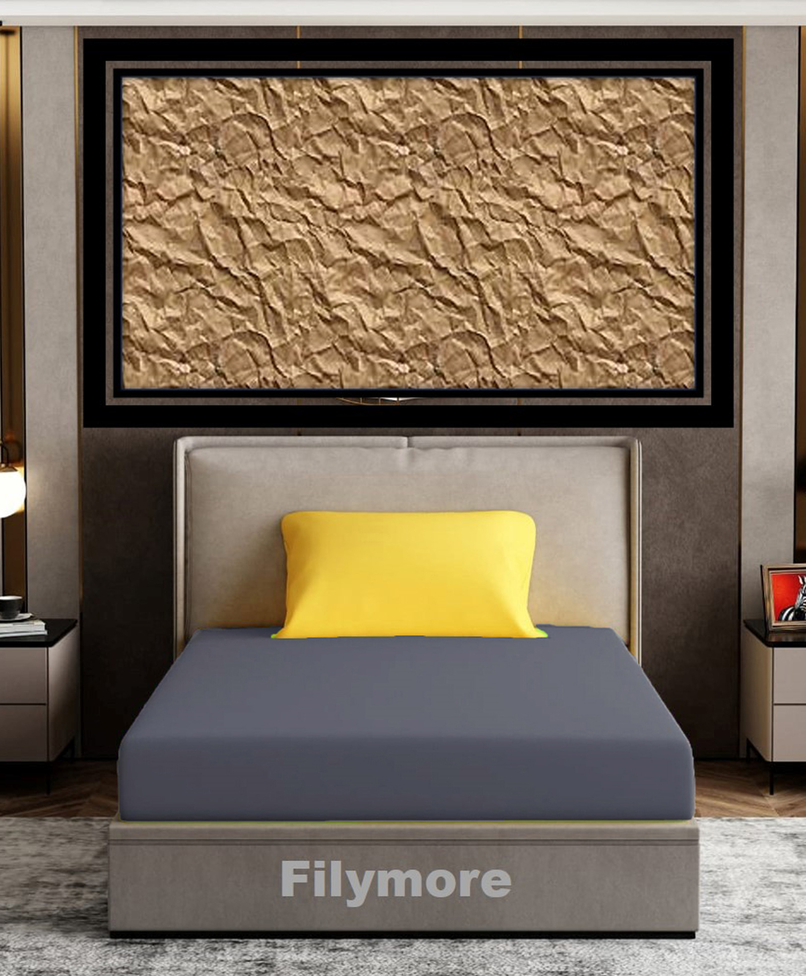 Filymore Plain Solid Single Bedsheet with Unique Colour Pattern Designer Bedsheet Made Of Pure Microfiber with 1 Pillow Cover - Grey & Yellow-picture-37