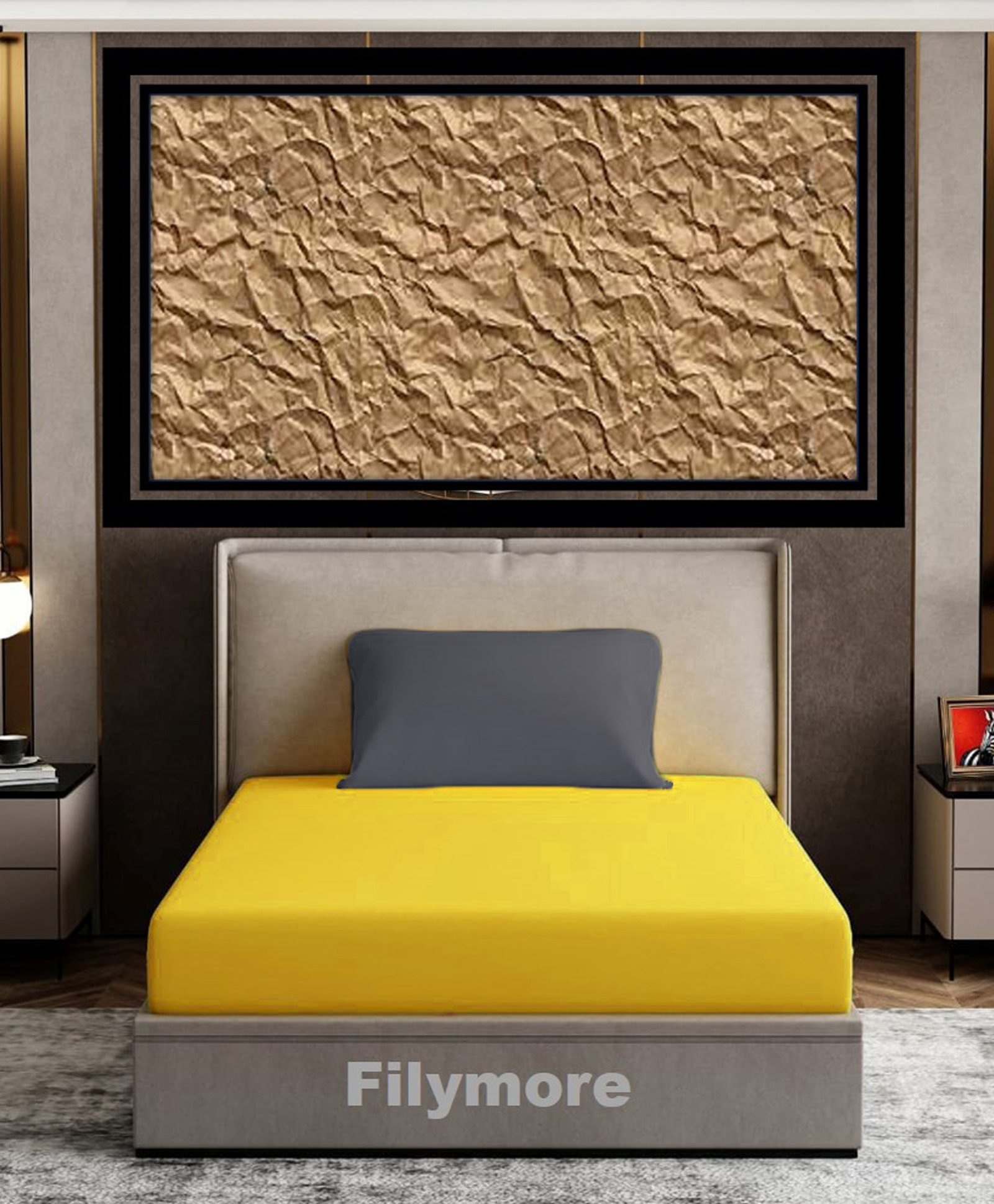 Filymore Plain Solid Single Bedsheet with Unique Colour Pattern Designer Bedsheet Made Of Pure Microfiber with 1 Pillow Cover - Yellow & Grey-picture-31