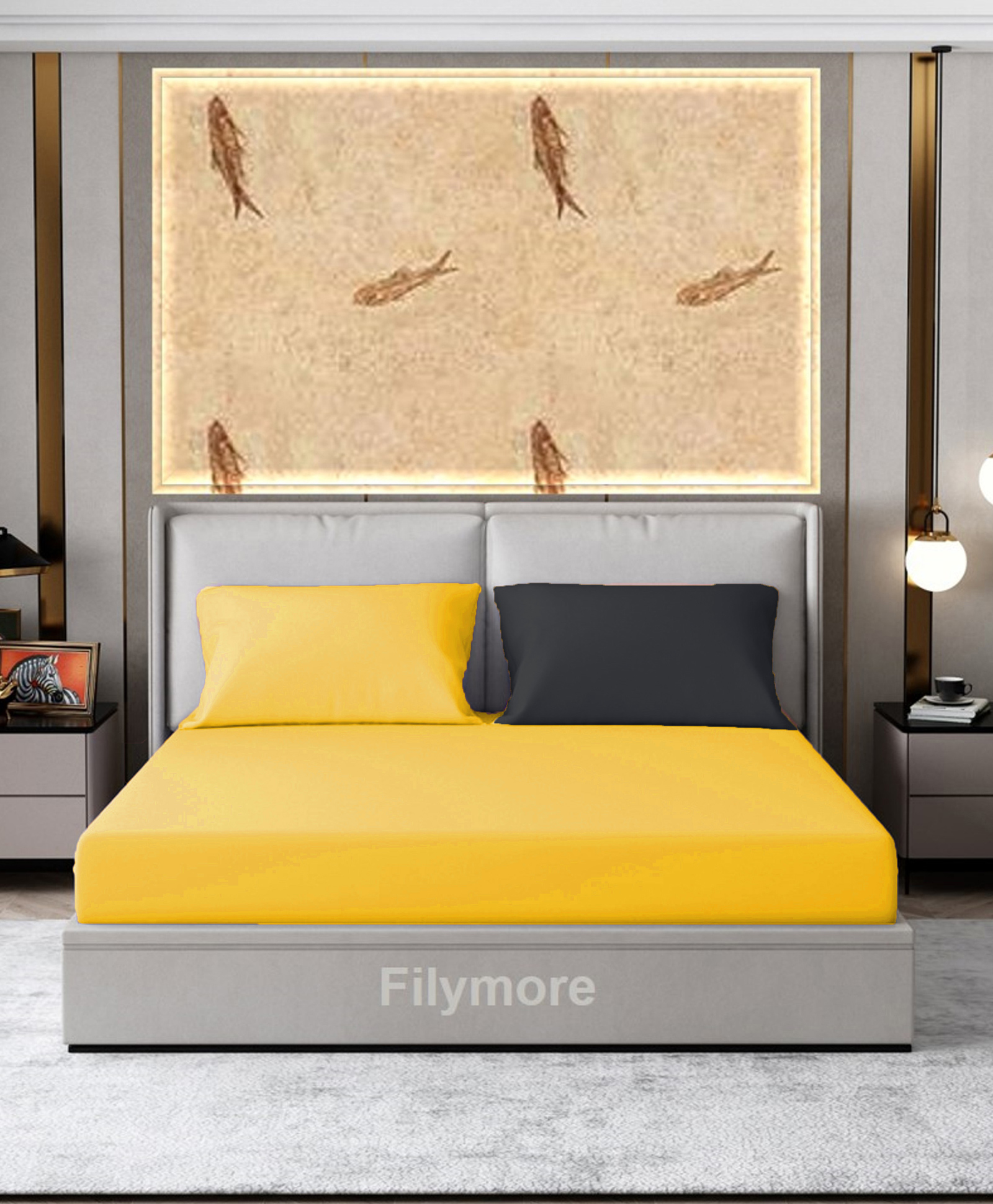 Filymore Plain Solid Double Bedsheet - Yellow & Black-picture-23