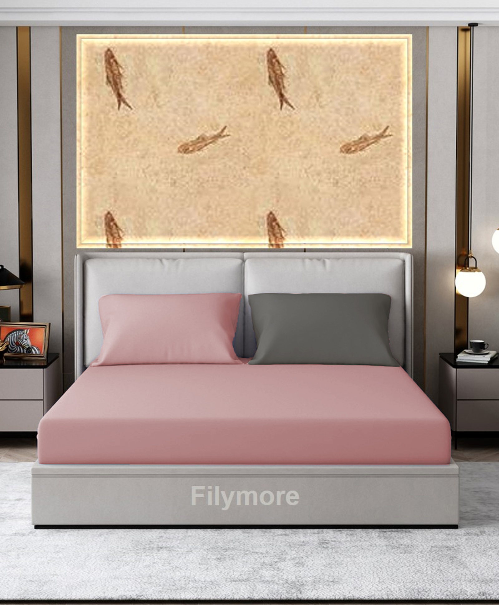 Filymore Plain Solid Double Bedsheet - Pink & Grey-picture-16