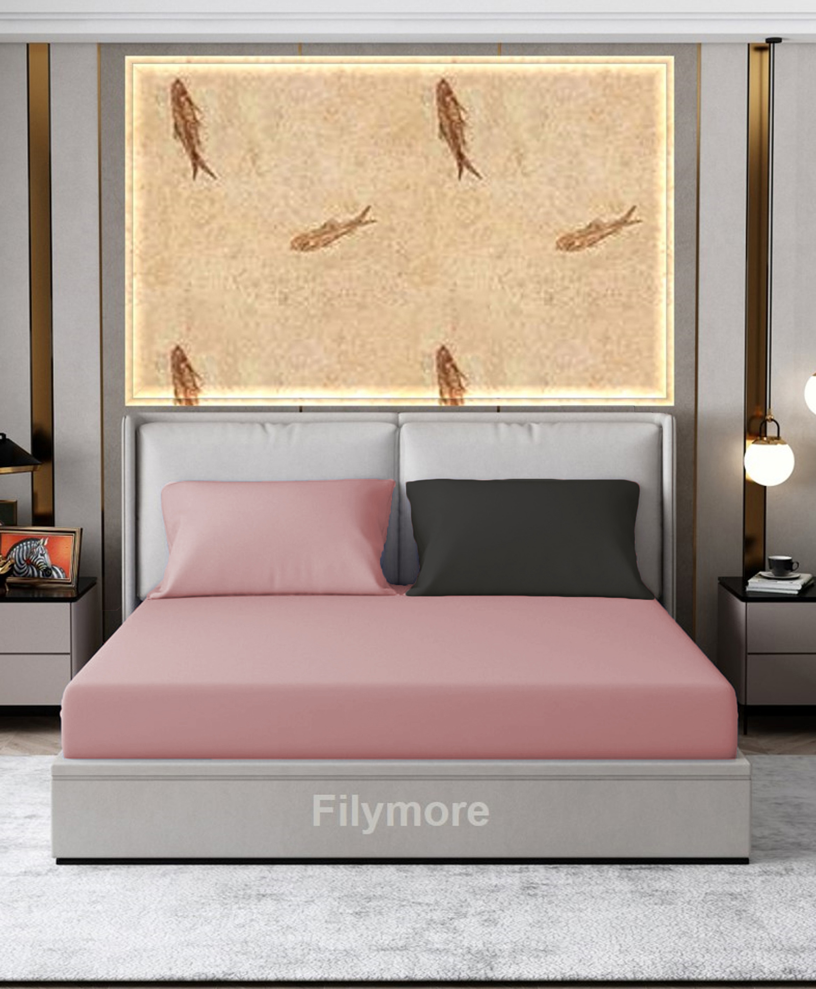 Filymore Plain Solid Double Bedsheet - Pink & Black-picture-16
