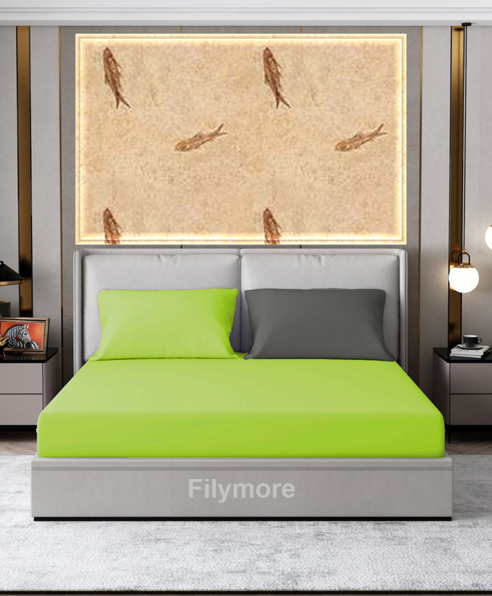 Filymore Plain Solid Double Bedsheet  Made with Pure Microfiber with 2 Pillow Covers  - Green & Grey-image-20