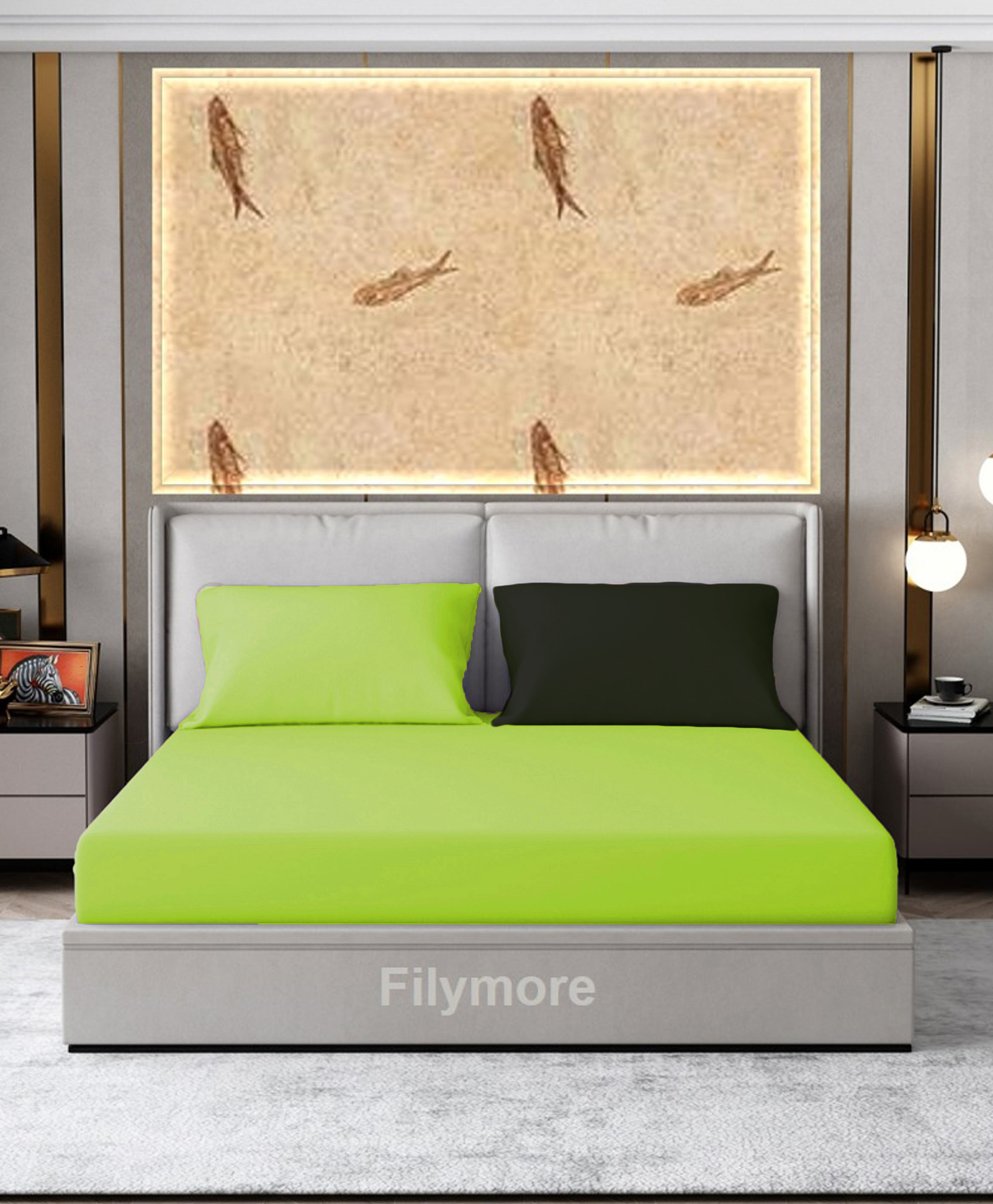 Filymore Plain Solid Double Bedsheet  Made with Pure Microfiber with 2 Pillow Coverss  - Green & Black-picture-24