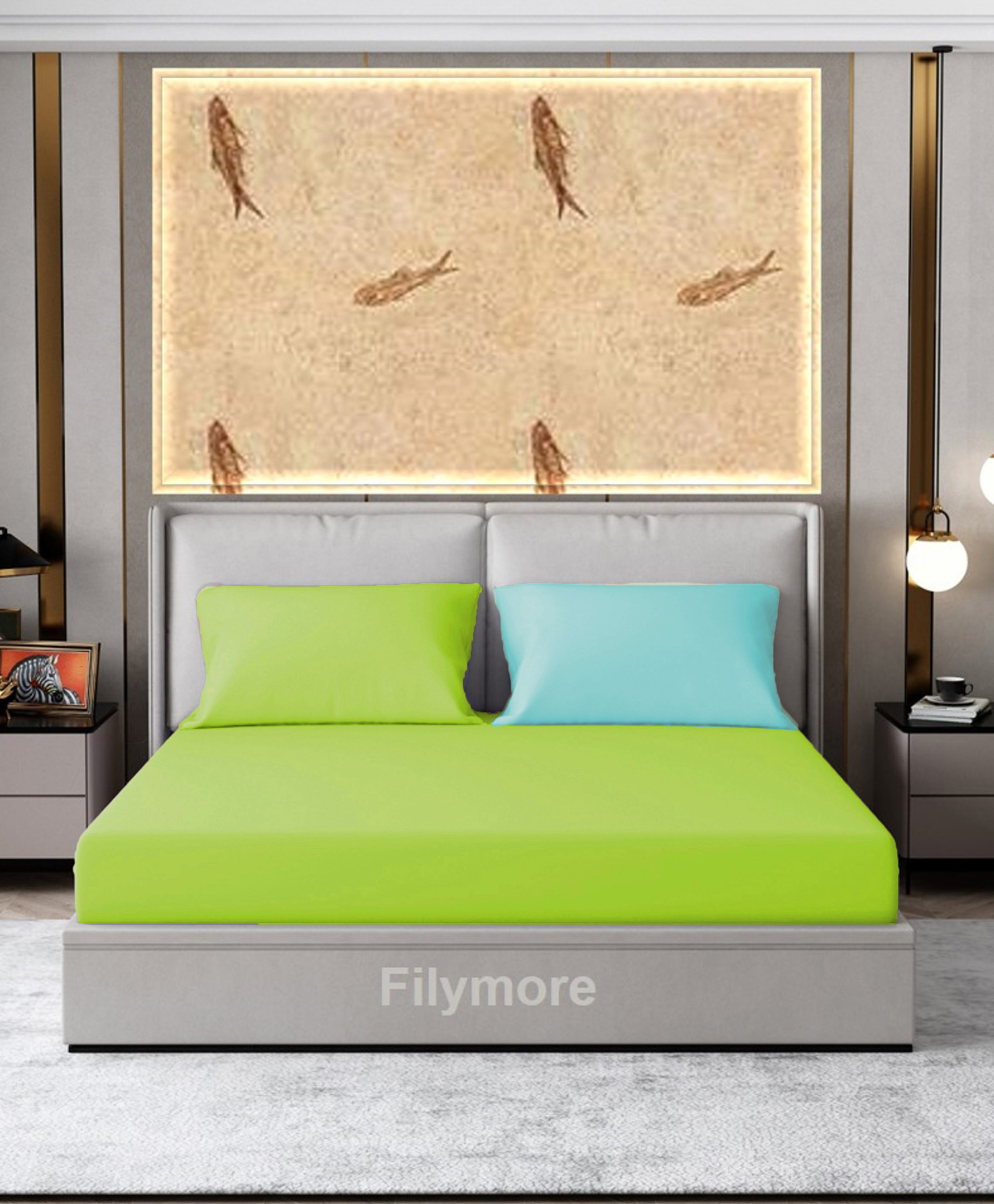 Filymore Plain Solid Double Bedsheet Unique Colour Pattern Designer Pure Microfiber with 2 Pillow Covers - Green & Aqua-image-17