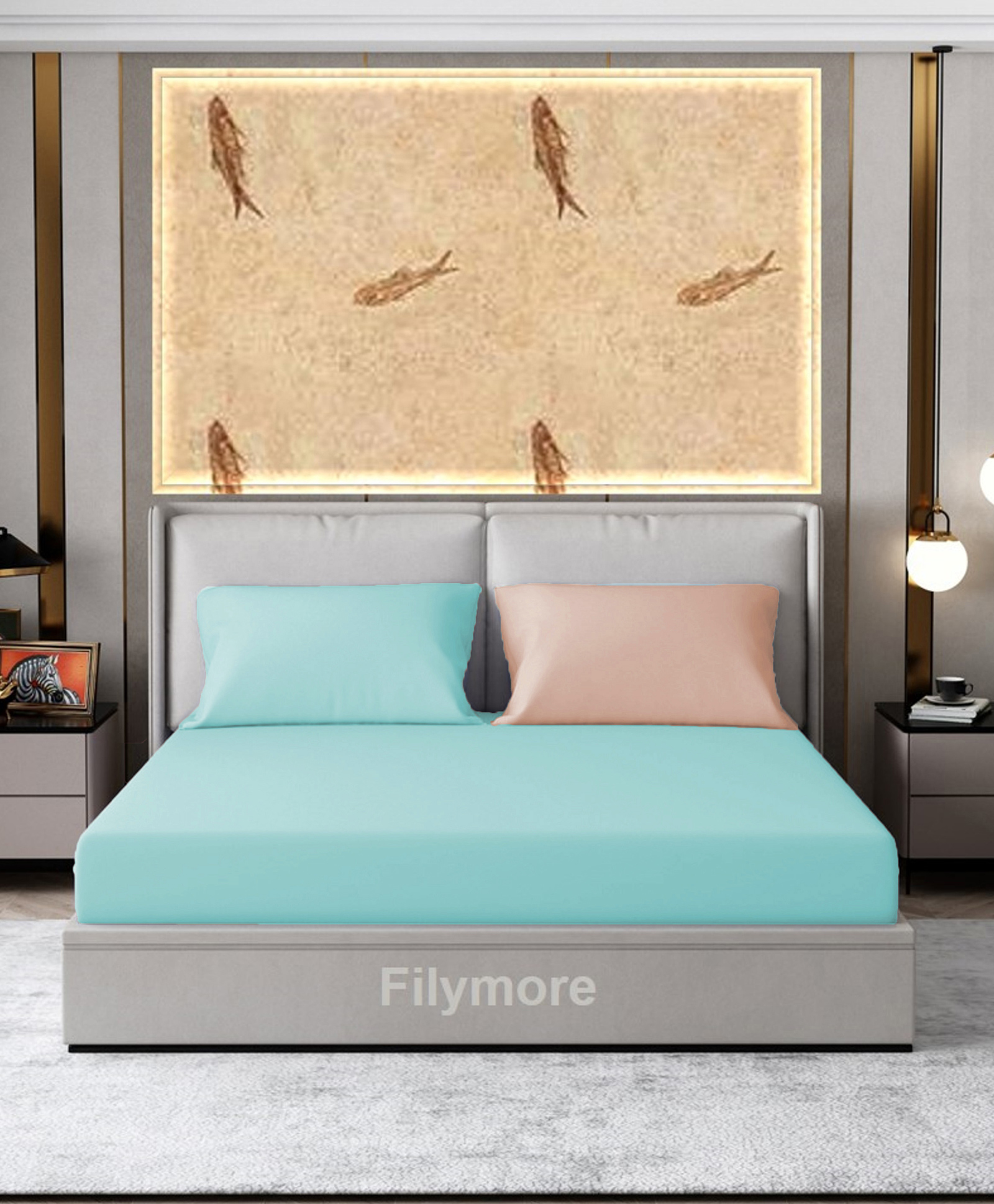 Filymore Plain Solid Double Bedsheet Unique Colour Pattern Designer Pure Microfiber with 2 Pillow Covers - Aqua & Pink-picture-11