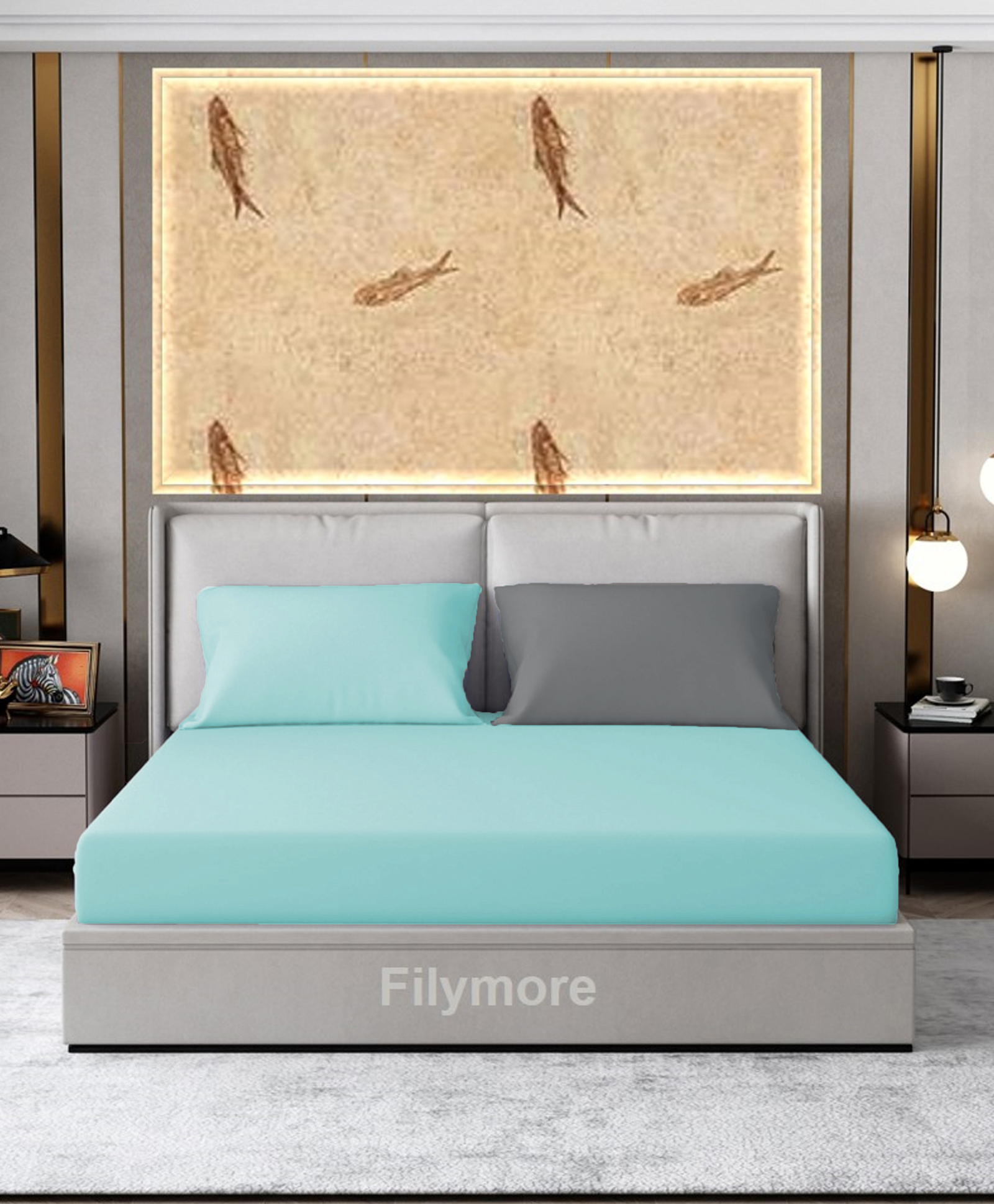 Filymore Plain Solid Double Bedsheet  Made with Pure Microfiber with 2 Pillow Covers  - Aqua & Grey-picture-17
