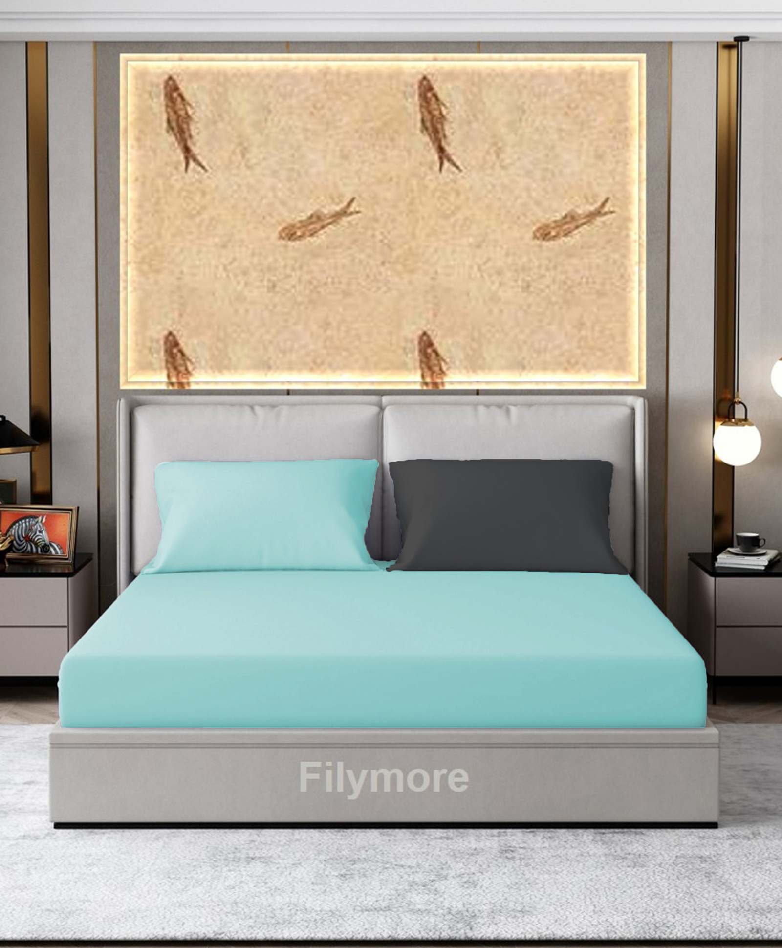 Filymore Plain Solid Double Bedsheet  Made with Pure Microfiber with 2 Pillow Covers  - Aqua & Black-picture-14