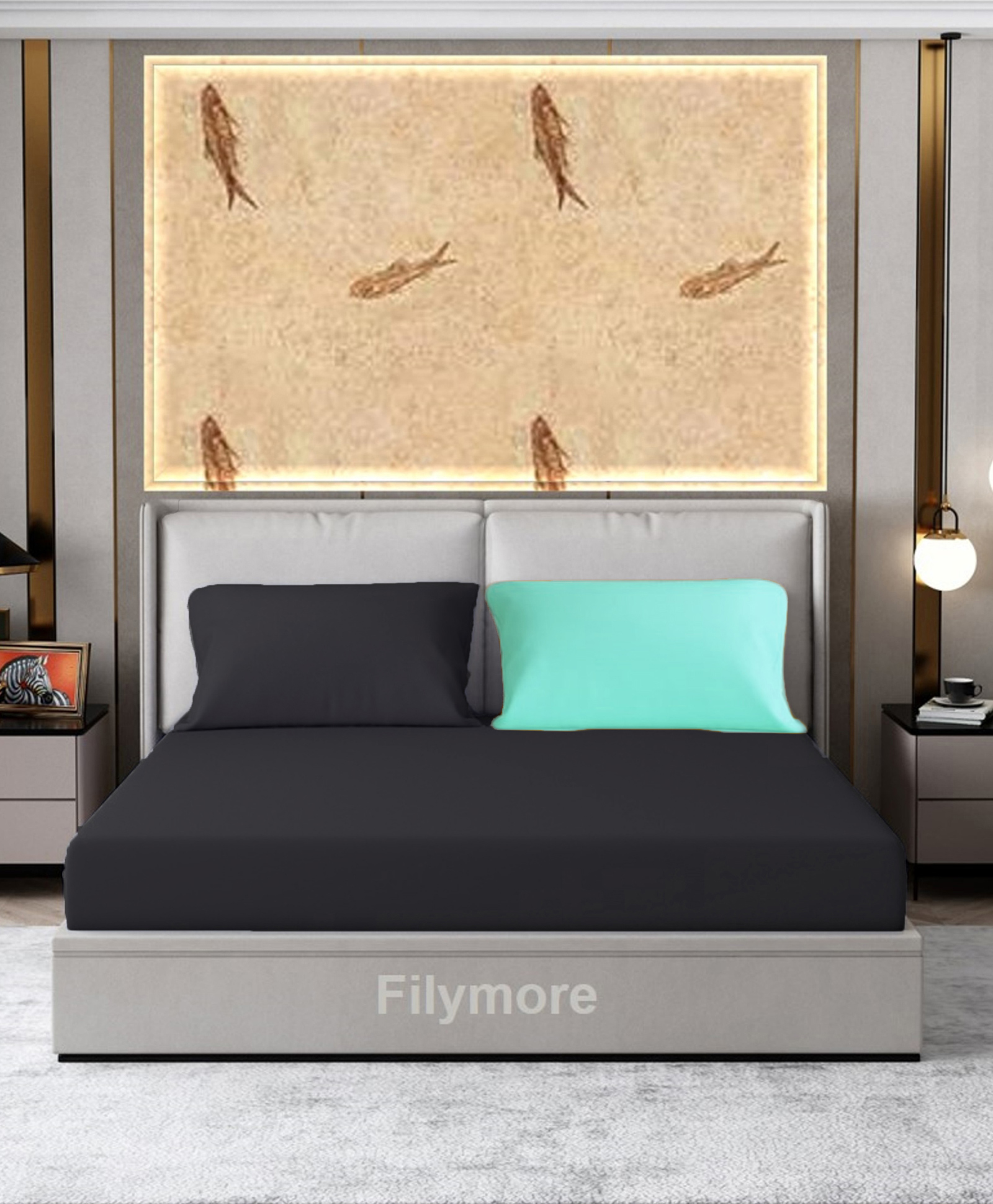 Filymore Plain Solid Double Bedsheet  Made with Pure Microfiber with 2 Pillow Covers  - Aqua & Black-picture-16