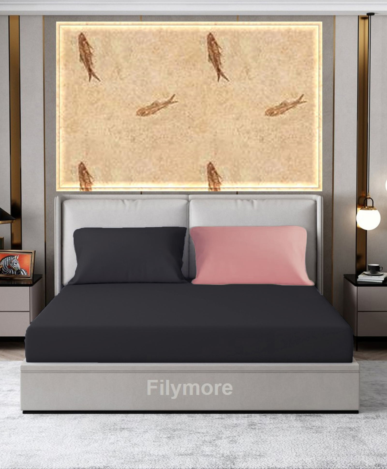 Filymore Plain Solid Double Bedsheet  Made with Pure Microfiber with 2 Pillow Covers  - Black & Pink-picture-11