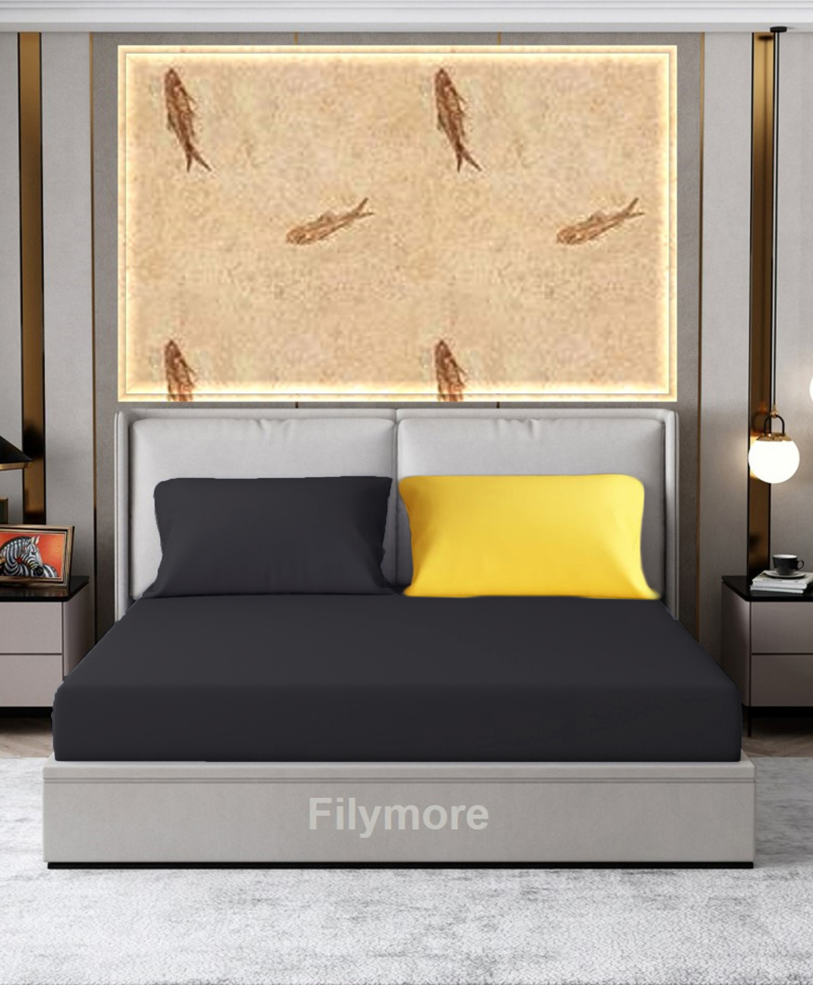 Filymore Plain Solid Double Bedsheet  Made with Pure Microfiber with 2 Pillow Covers  - Black & Yellow-picture-21