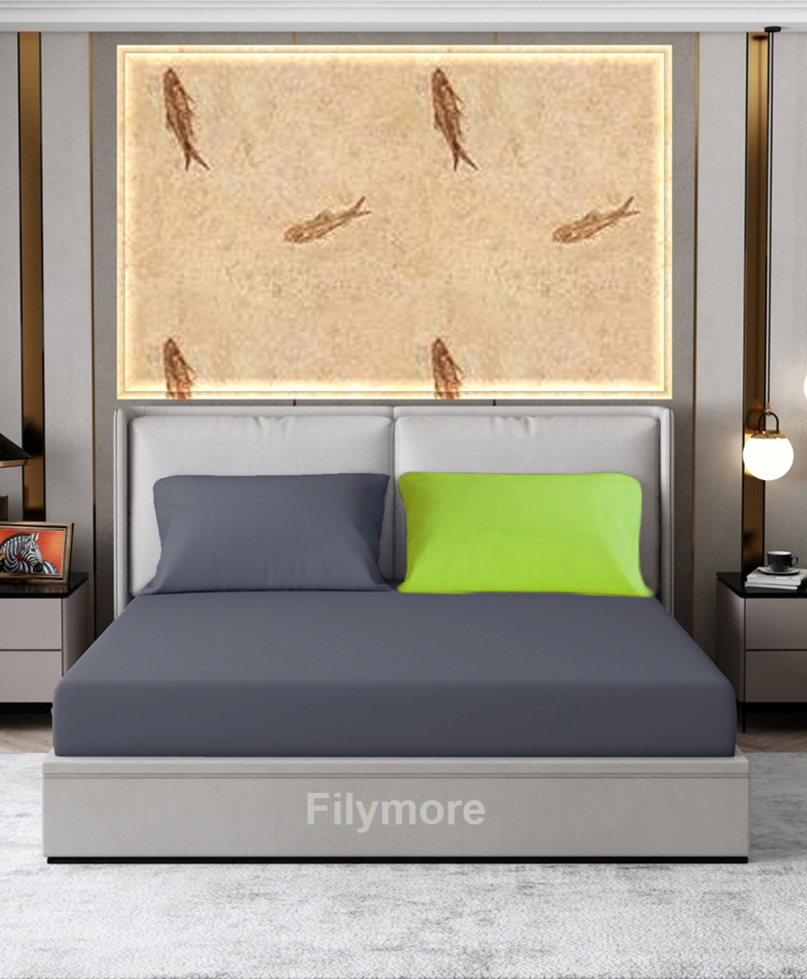 Filymore Plain Solid Double Bedsheet  Made with Pure Microfiber with 2 Pillow Covers - Grey & Green-picture-20