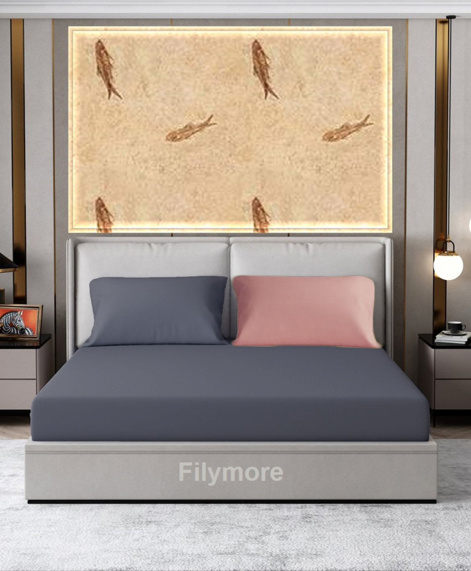 Filymore Plain Solid Double Bedsheet  Made with Pure Microfiber with 2 Pillow Covers  - Grey & Pink-picture-10
