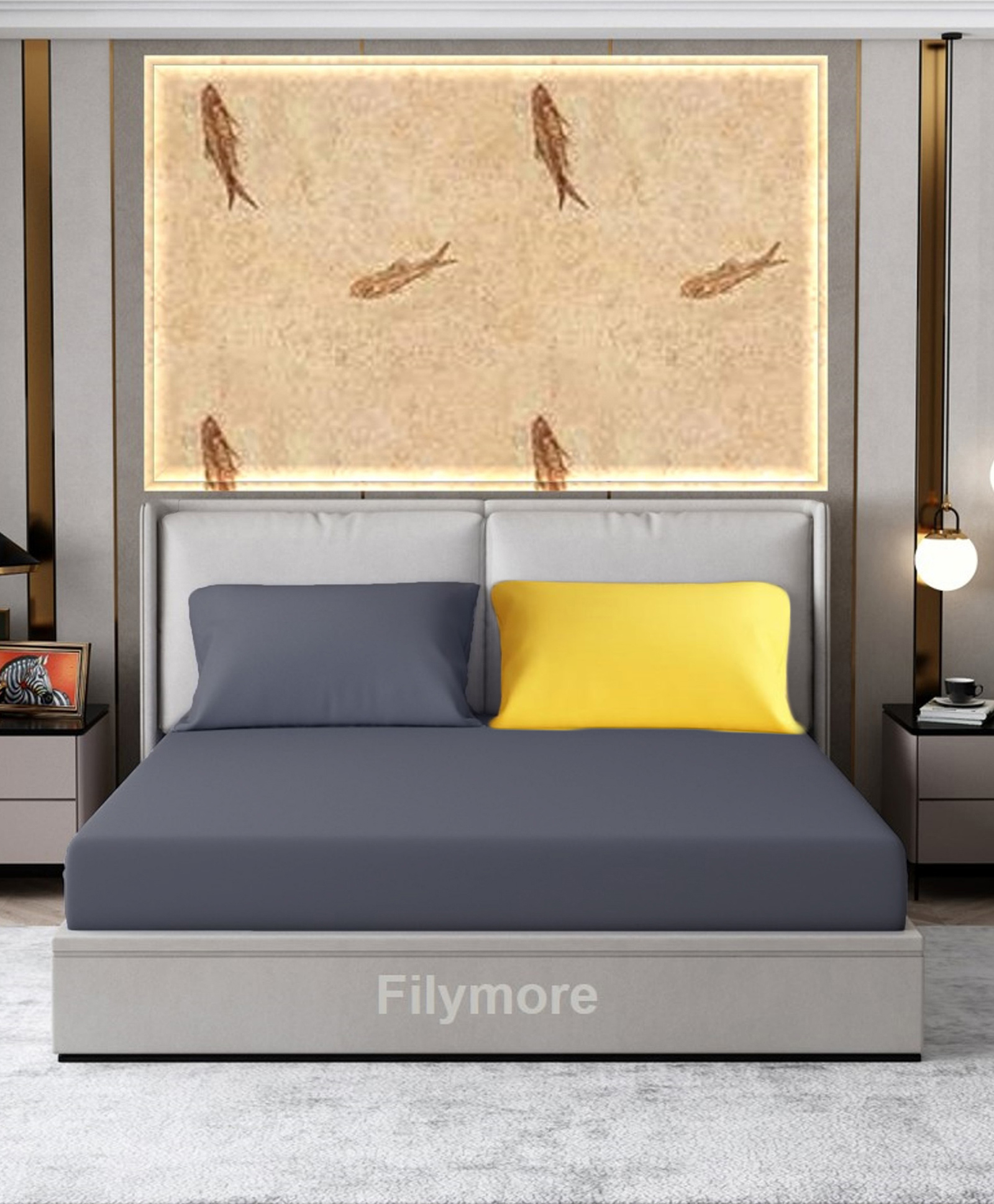 Filymore Plain Solid Double Bedsheet  Made with Pure Microfiber with 2 Pillow Covers - Grey & Yellow-picture-15