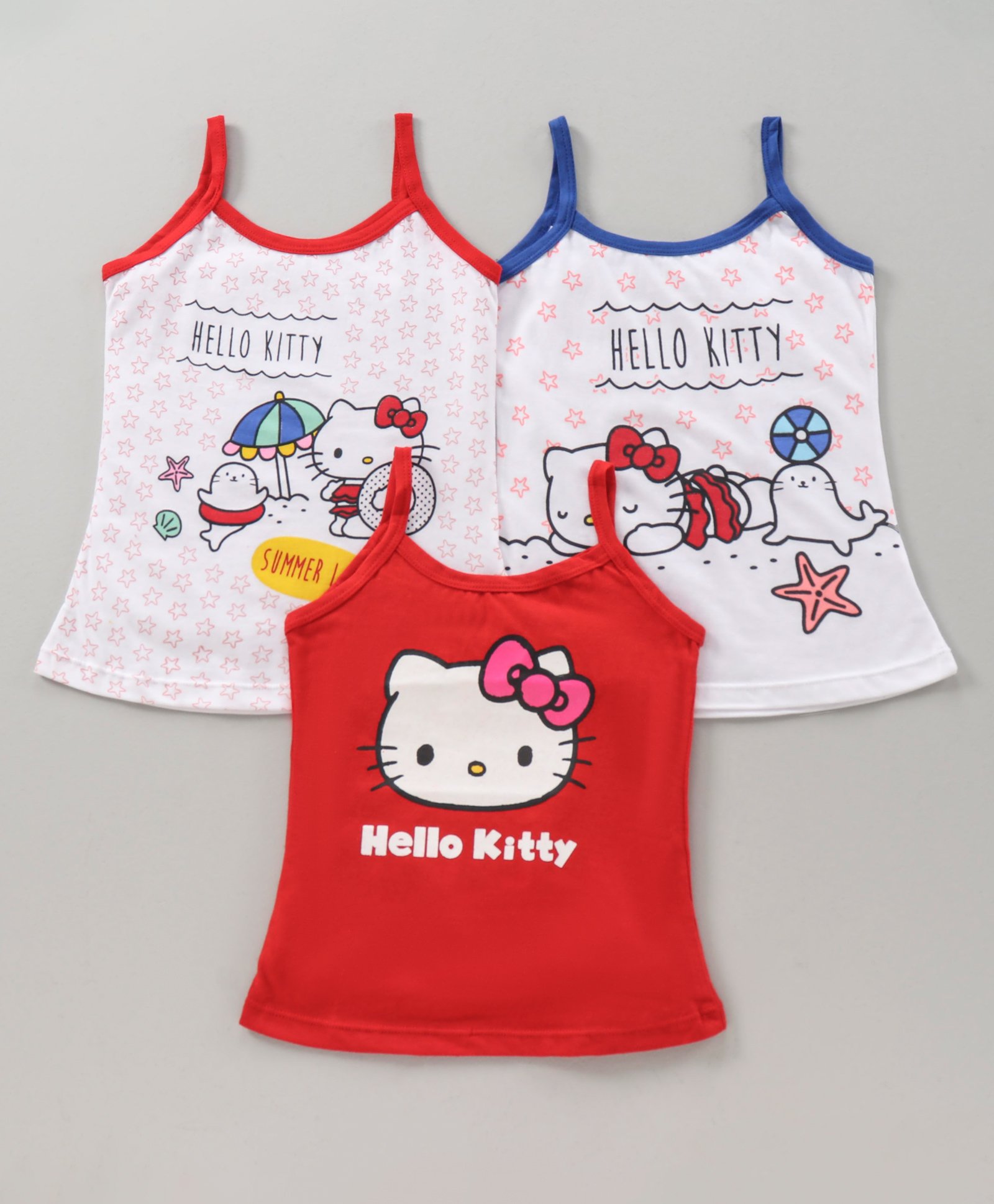 Bodycare Sleeveless Slips Hello Kitty Print Pack of 3 - Red Blue & White-picture-28