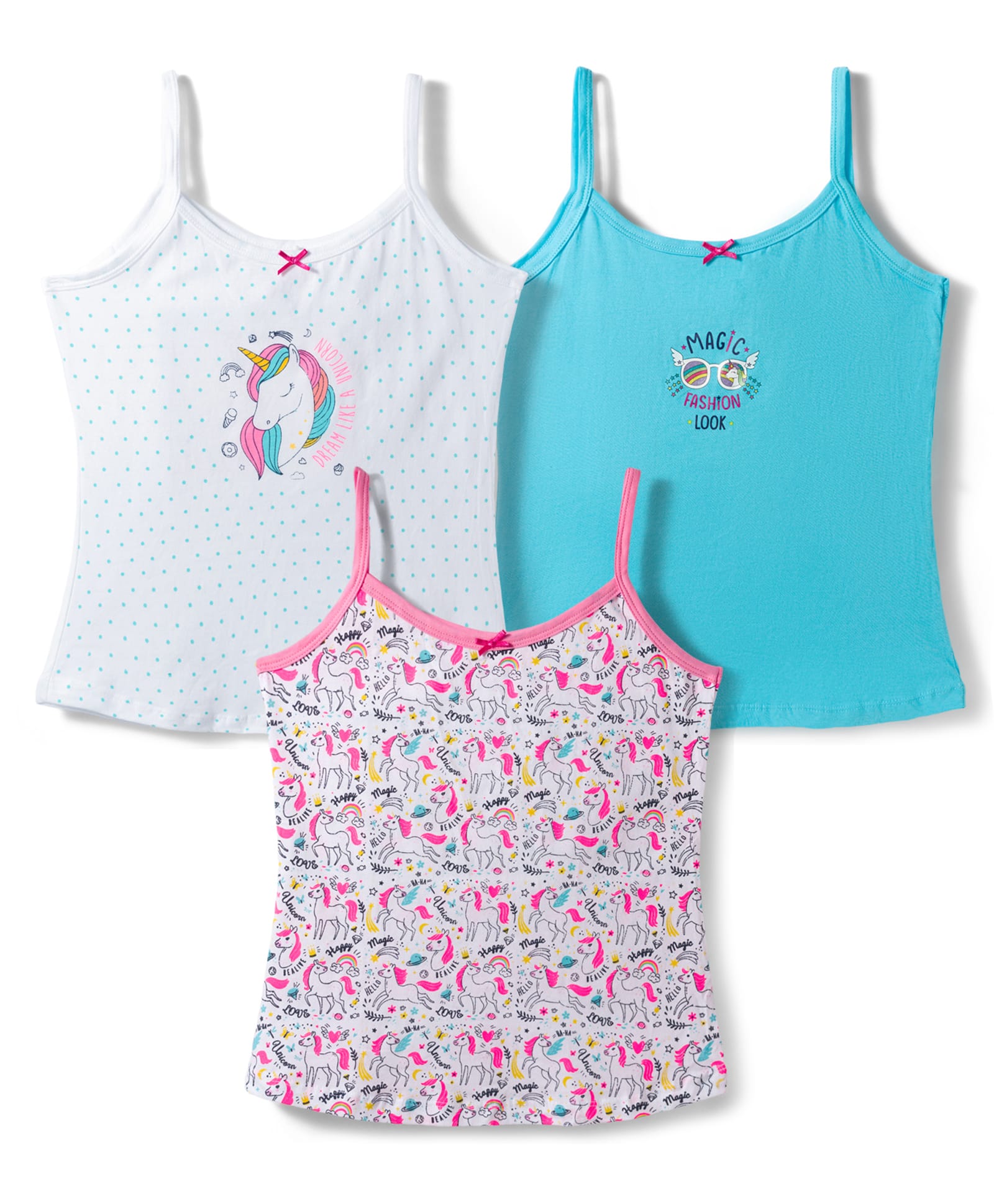 Bodycare Cotton Slips and Bralettes Unicorn Printed Slips Pack of 3 - Pink & White-image-25