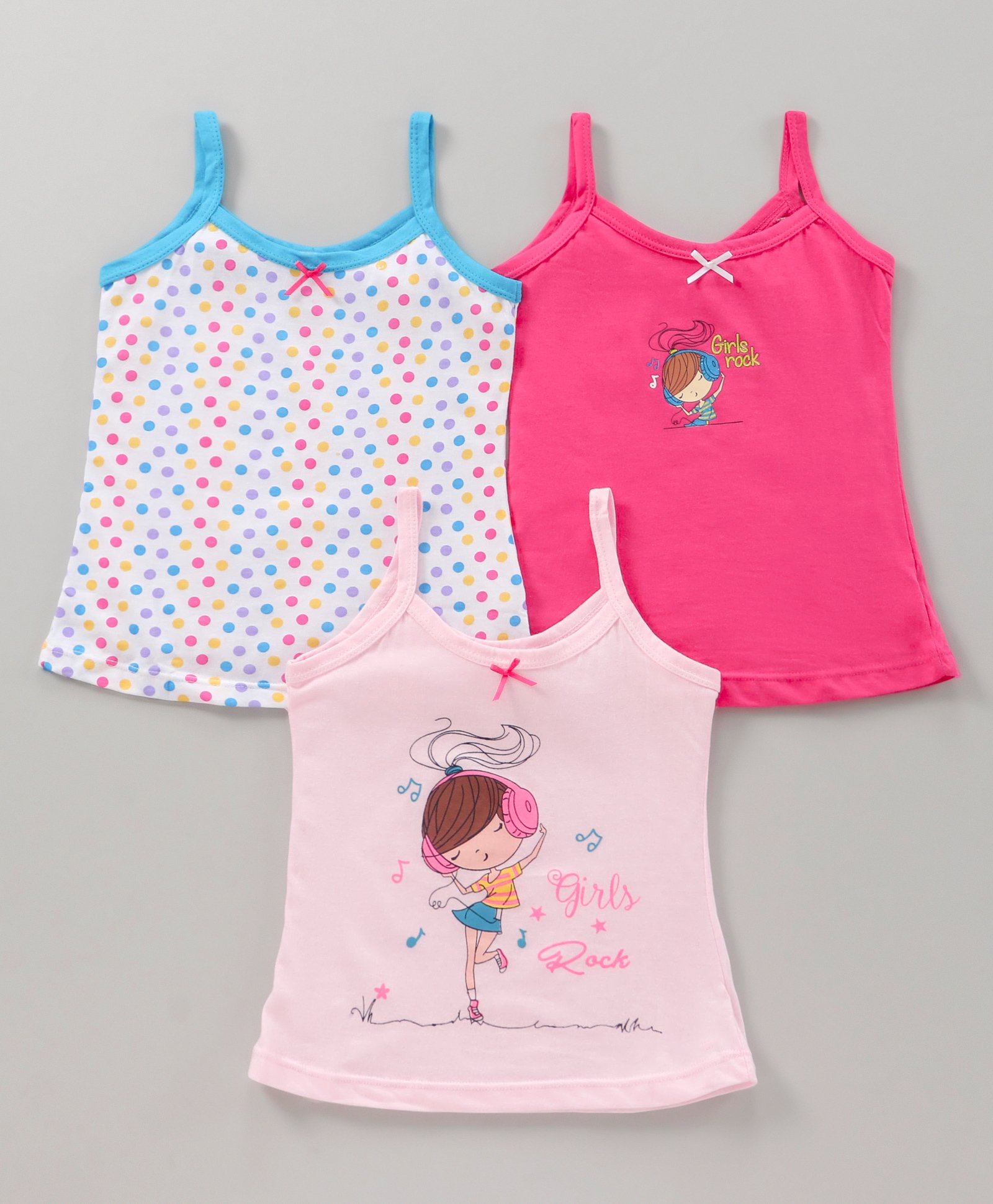Bodycare Cotton Sleeveless Slips Dot Text Print & Pack of 3- Pink & White-image-19