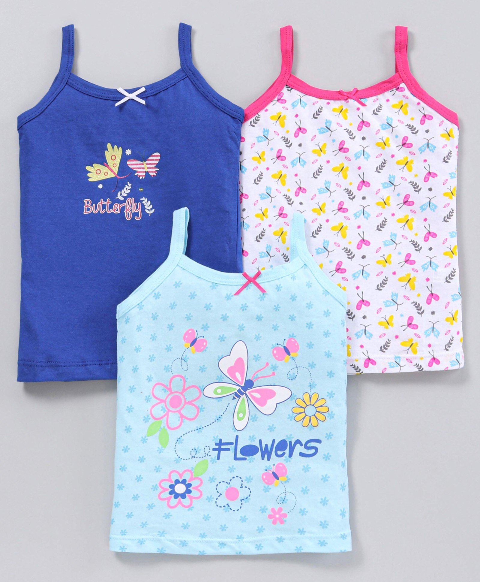 Bodycare Cotton Sleeveless Slips Butterfly Print Pack of 3 - Blue & Pink-picture-39