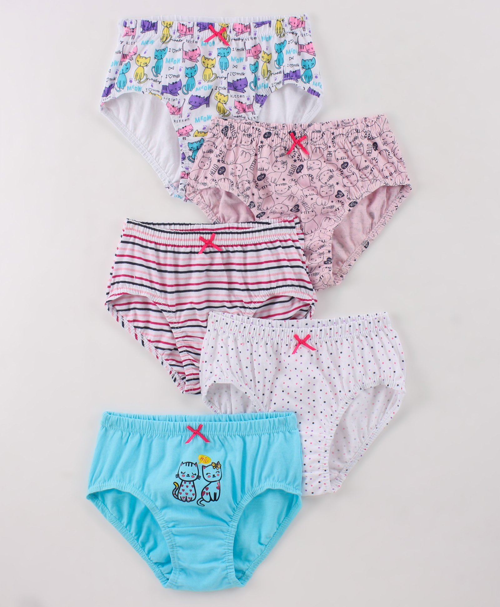 Bodycare Cotton Knit Kitty Print Panties Pack of 5 - White & Pink-picture-26