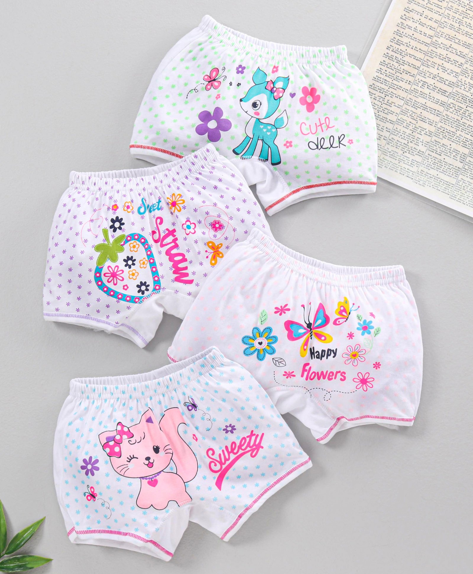 Bodycare Cotton Knit Shorts Pack of 4 - White (Print May Vary)-image-2
