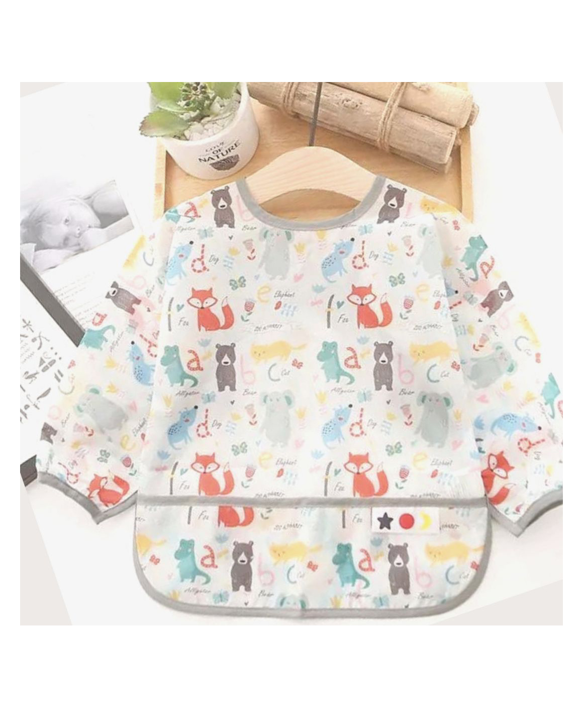 Thread Fairy Full Sleeves Washable Waterproof Baby Feeding Baby Bib Shirt with Pocket - White-picture-16