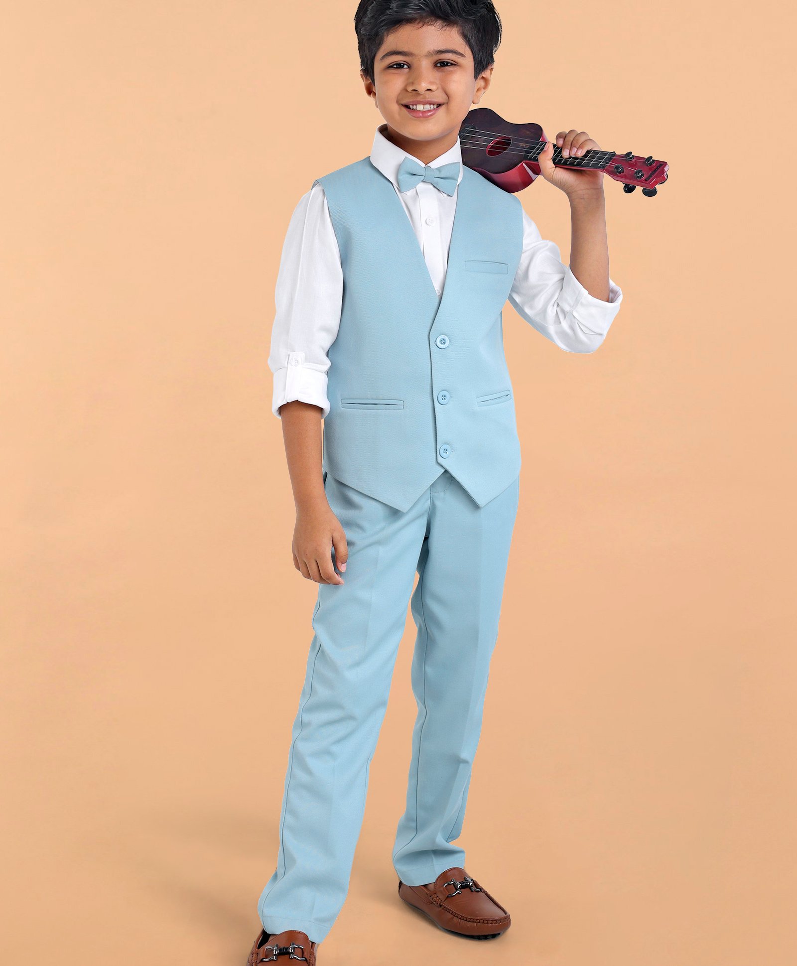 Robo Fry Cotton Full Sleeves Party Suit Solid- Blue-image-42