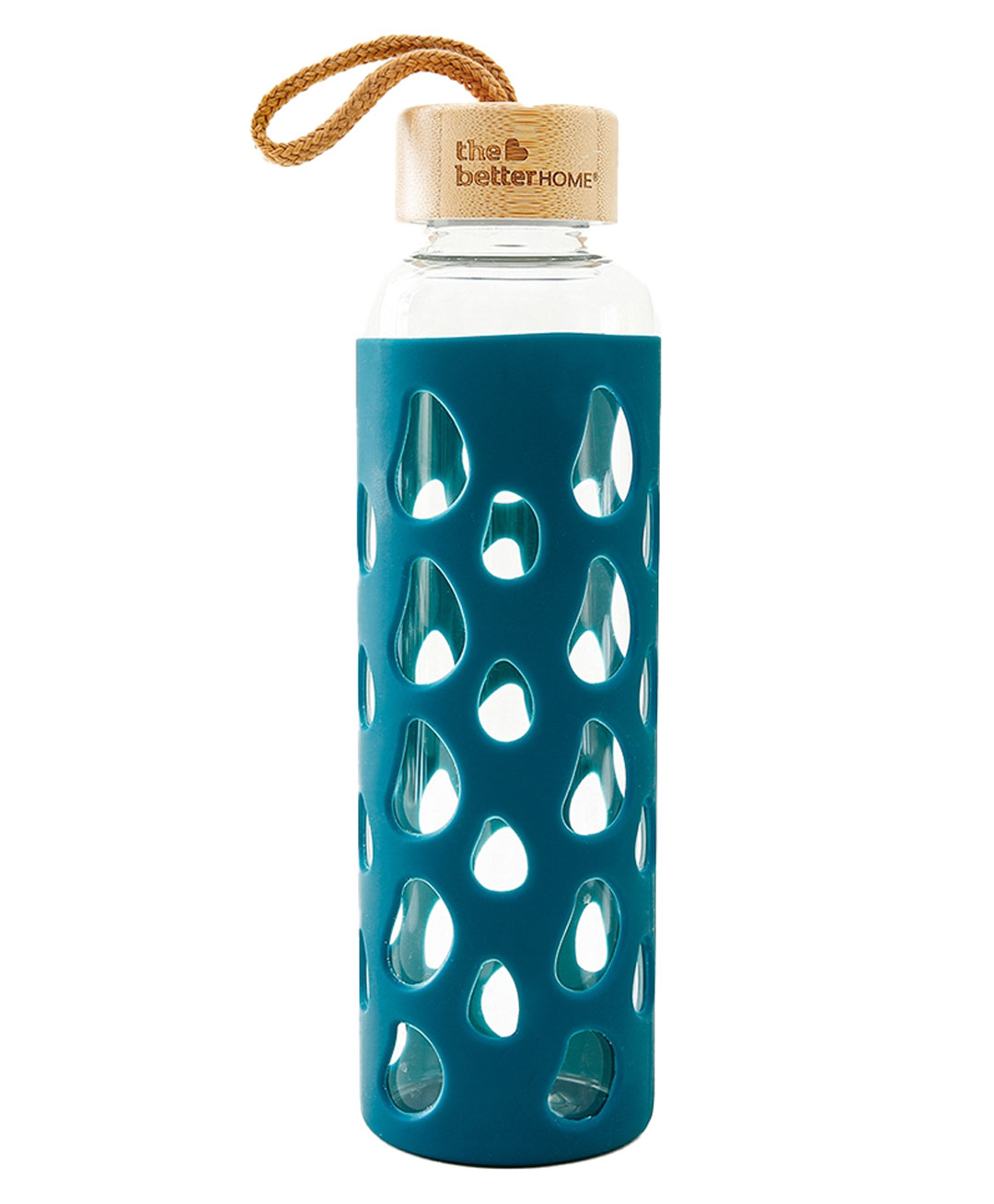 The Better Home Borosilicate Glass Water Bottle Full Sleeve & Wooden Lid  Dark Blue - 550 ml-picture-14