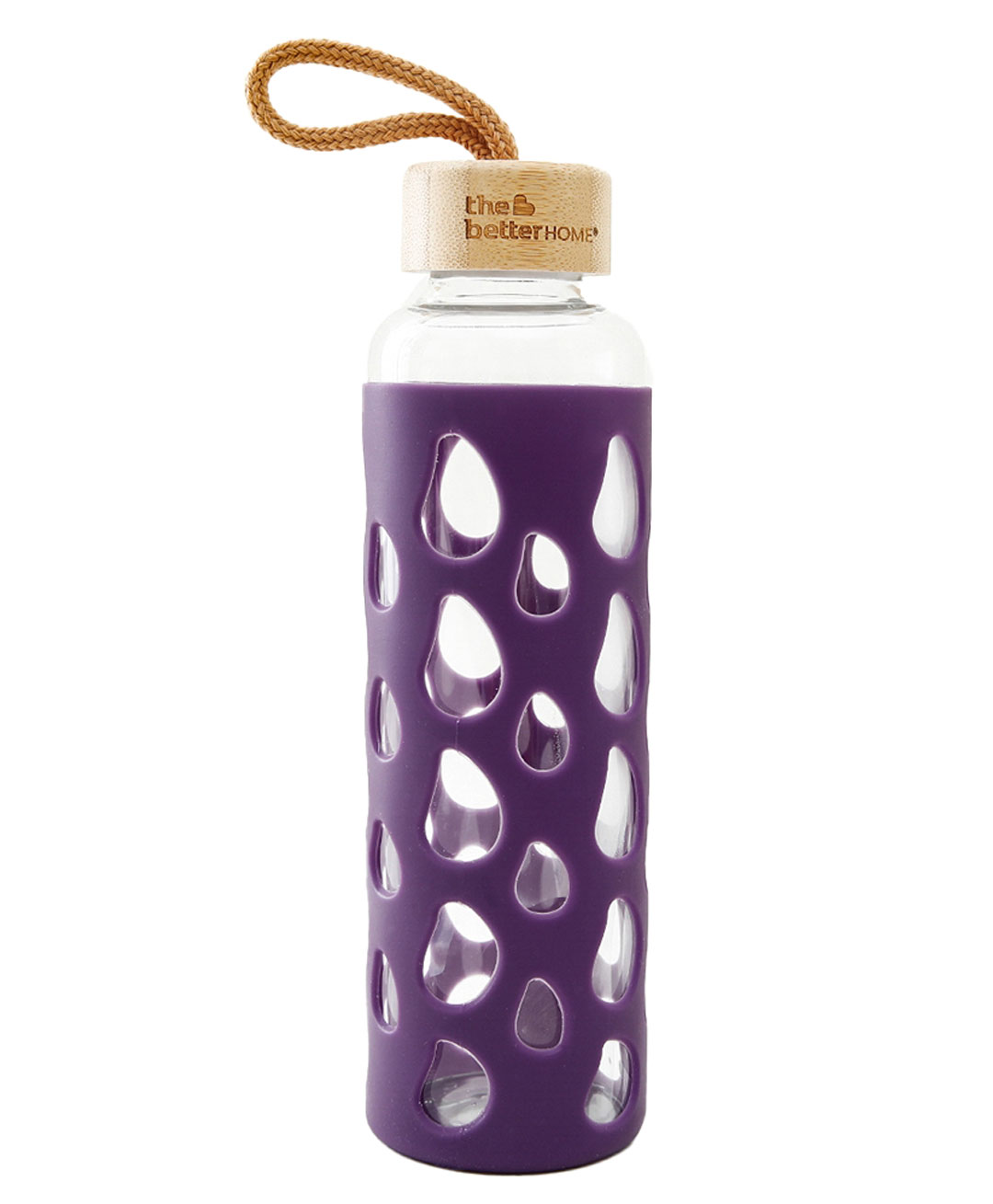 The Better Home Borosilicate Glass Water Bottle Full Sleeve & Wooden Lid  Purple - 550 ml-picture-10
