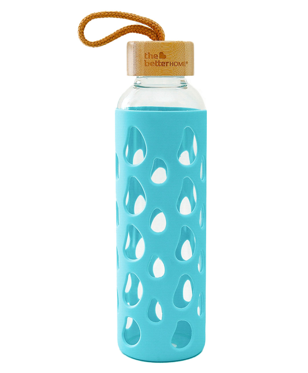 The Better Home Borosilicate Glass Water Bottle Full Sleeve & Wooden Lid Light Blue- 550ml-picture-33