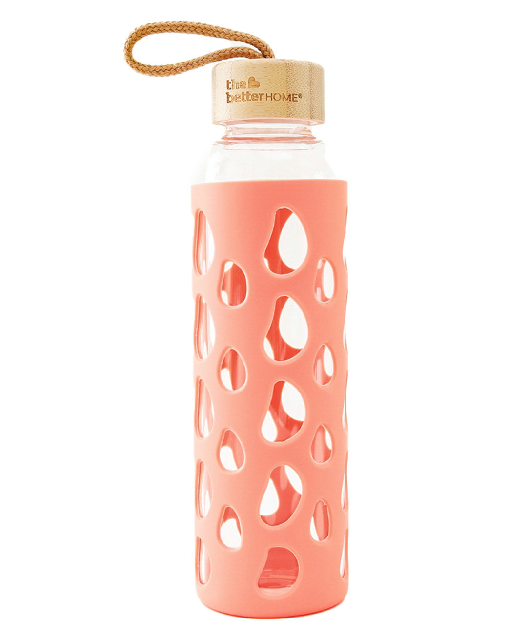 The Better Home Borosilicate Glass Water Bottle Full Sleeve & Wooden Lid Coral - 550ml-picture-14