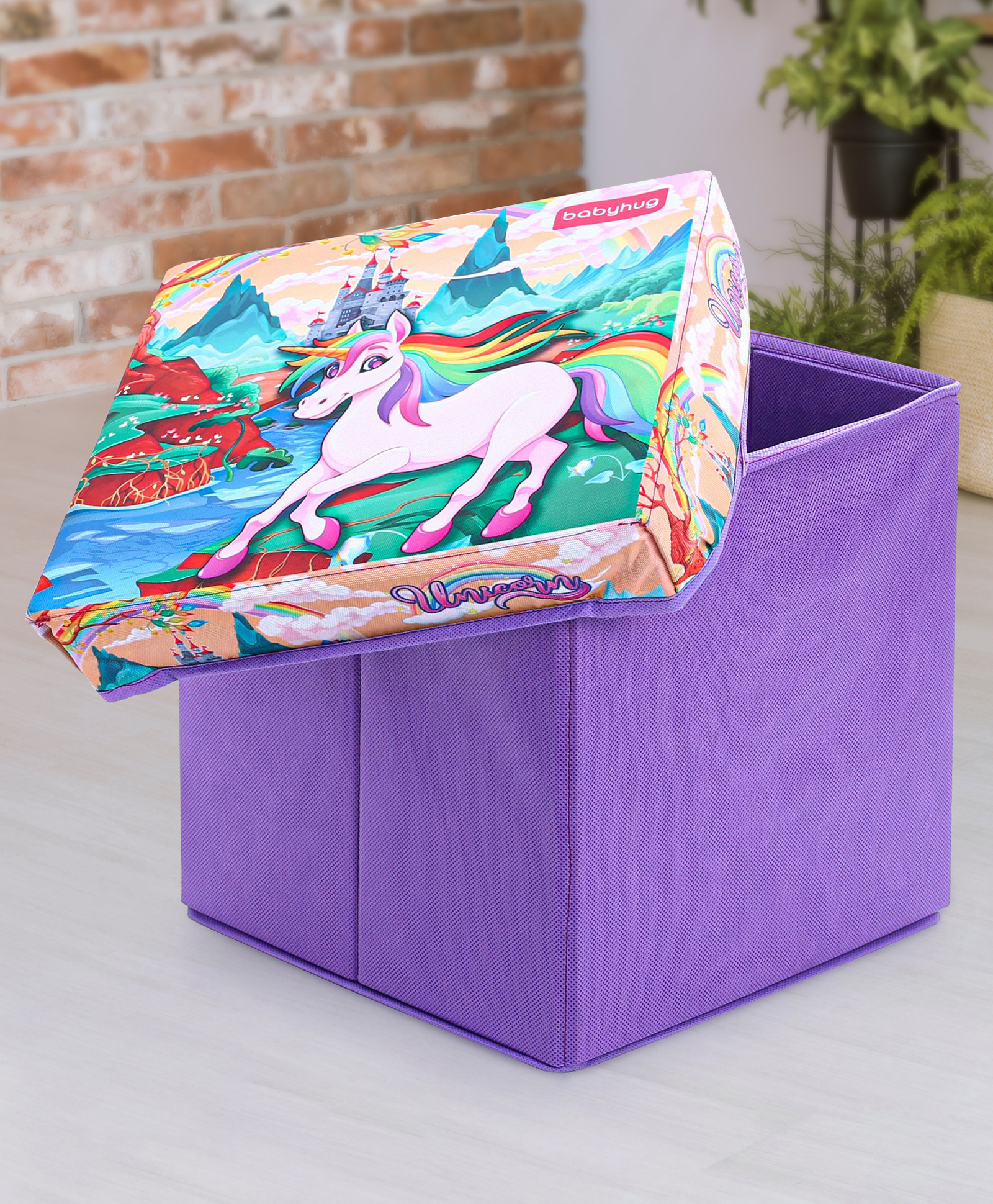 Babyhug  Foldable Storage Box With Lid Unicorn - Purple-image-2