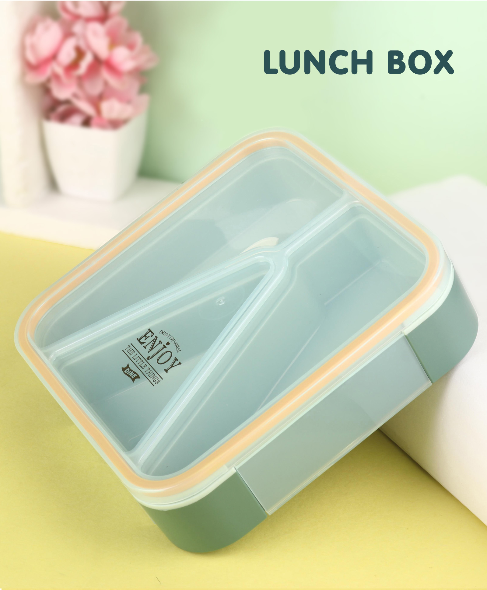 Multi Section Plastic Lunch Box 850 ml - Green-image-27