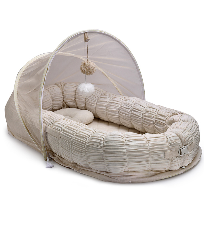 Baby Jalebi Personalized Sleep Cloud Baby Nest Baby Gadda Set With inbuilt Mosquito Net - Beige-image-4