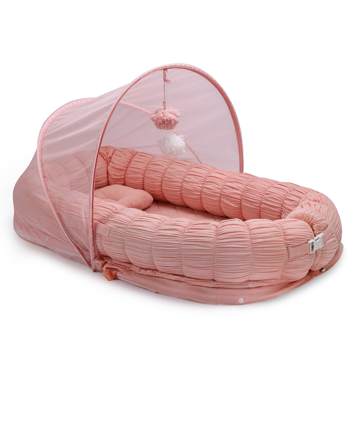 Baby Jalebi Personalized Sleep Cloud Baby Nest Baby Gadda Set With inbuilt Mosquito Net - Pink-picture-11