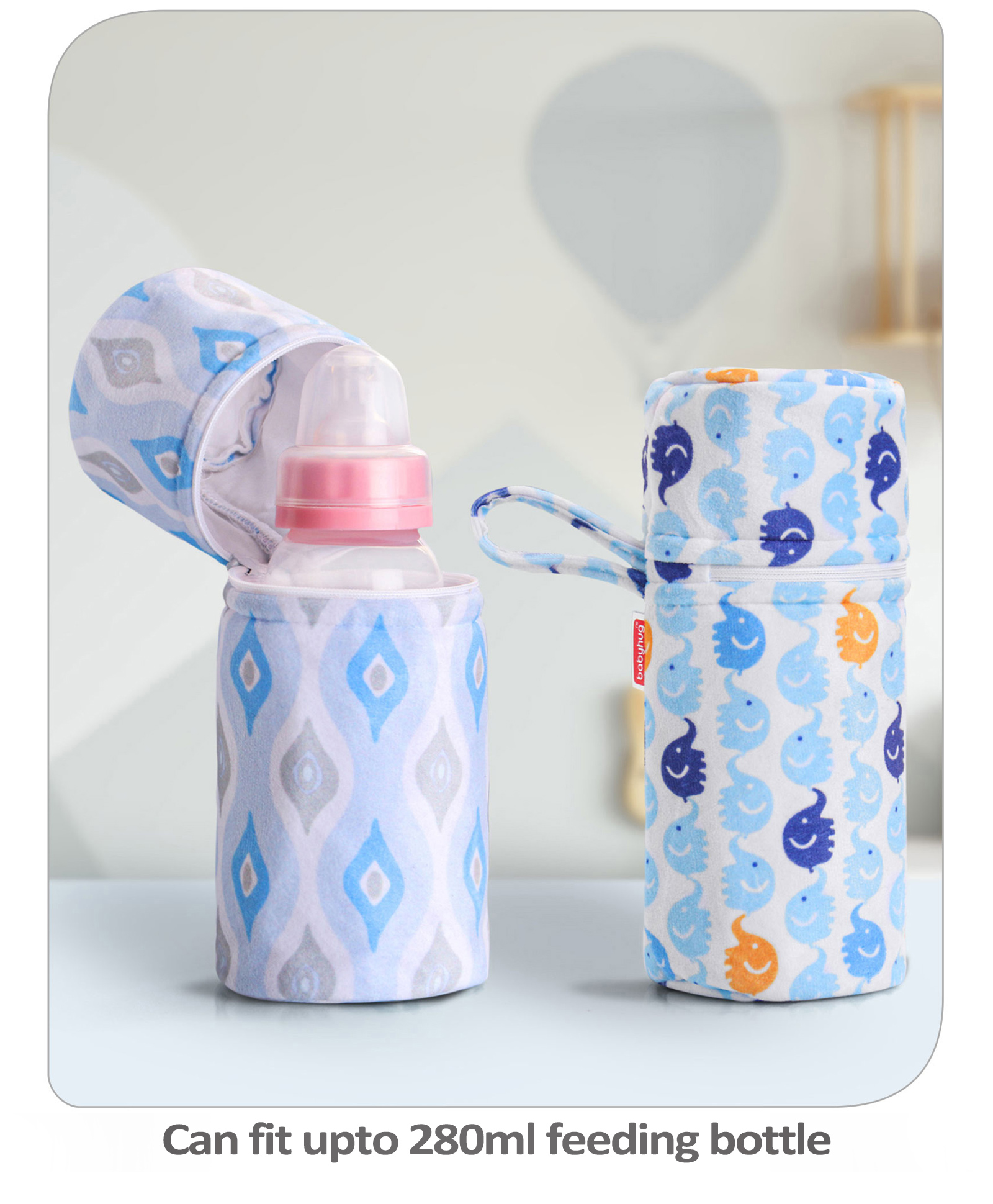 Babyhug Feeding Bottle Cover with Zip Elephant Print  Pack Of 2 Blue  - Fits Upto 330 ml Each-picture-23