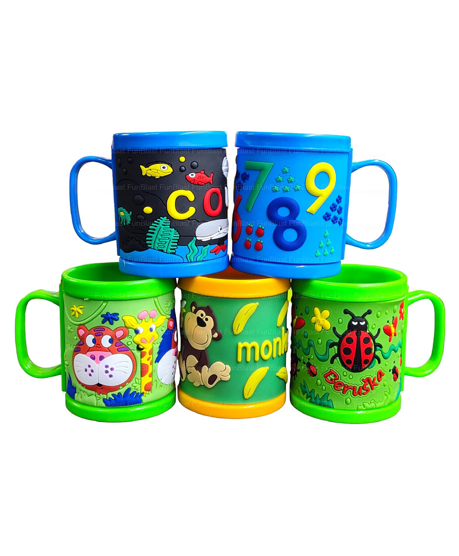 FunBlast Embossed Cartoon Print Milk Mugs Pack of 5 - 350ml Each (Color May Vary)-image-6