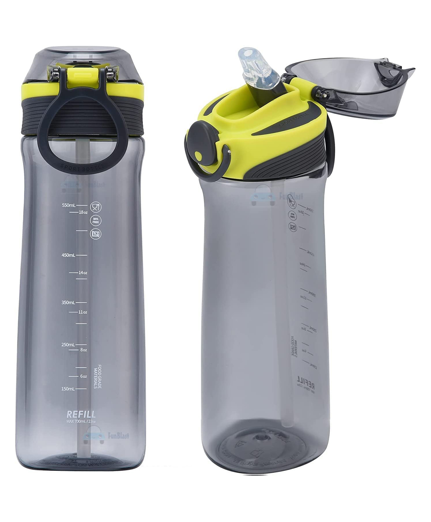 FunBlast Sports Water Bottle With straw Grey  700 ml-image-20