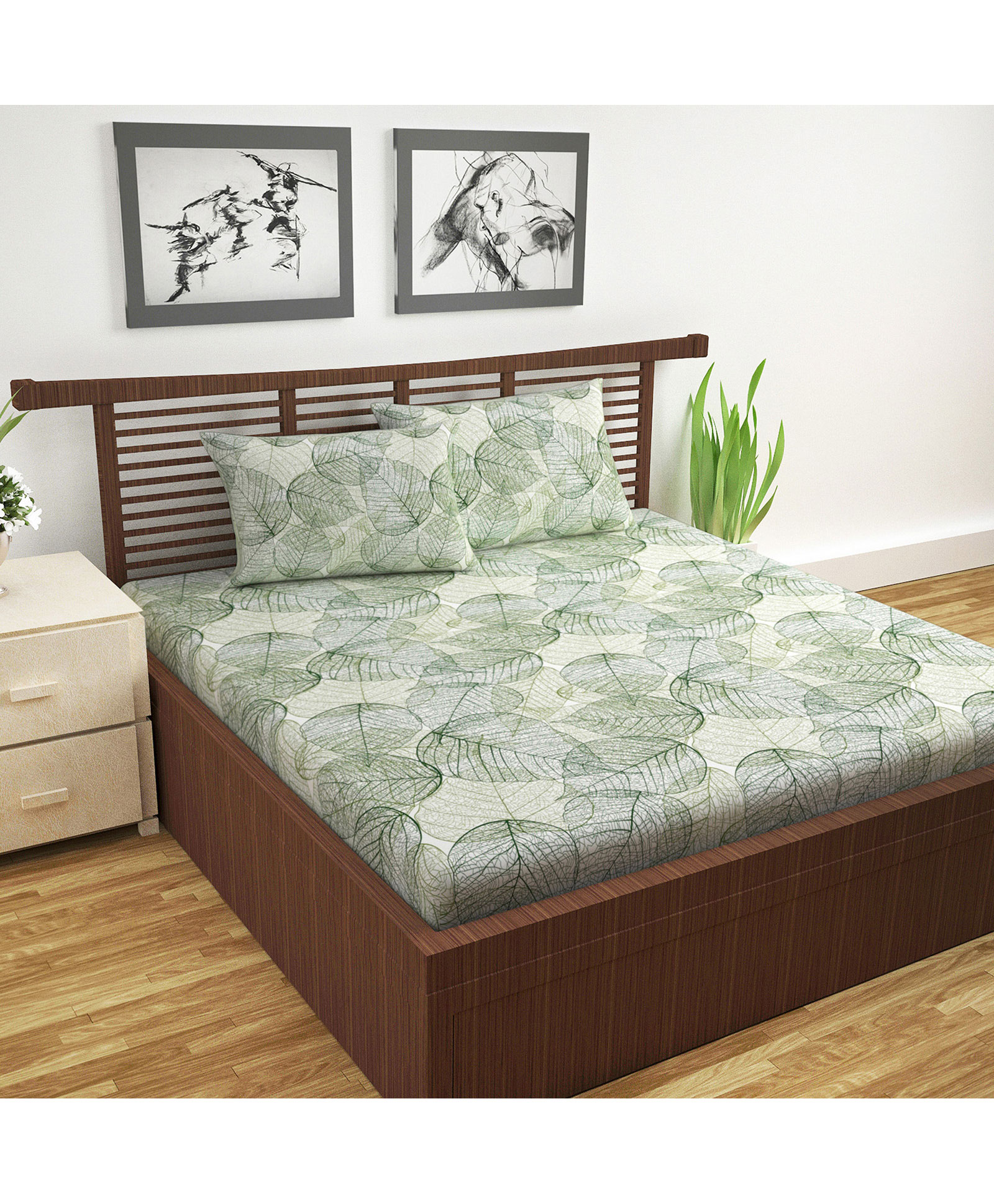 Divine Casa Floral Blend Cotton Double Bedsheet with 2 Pillow Covers - Grey-image-40